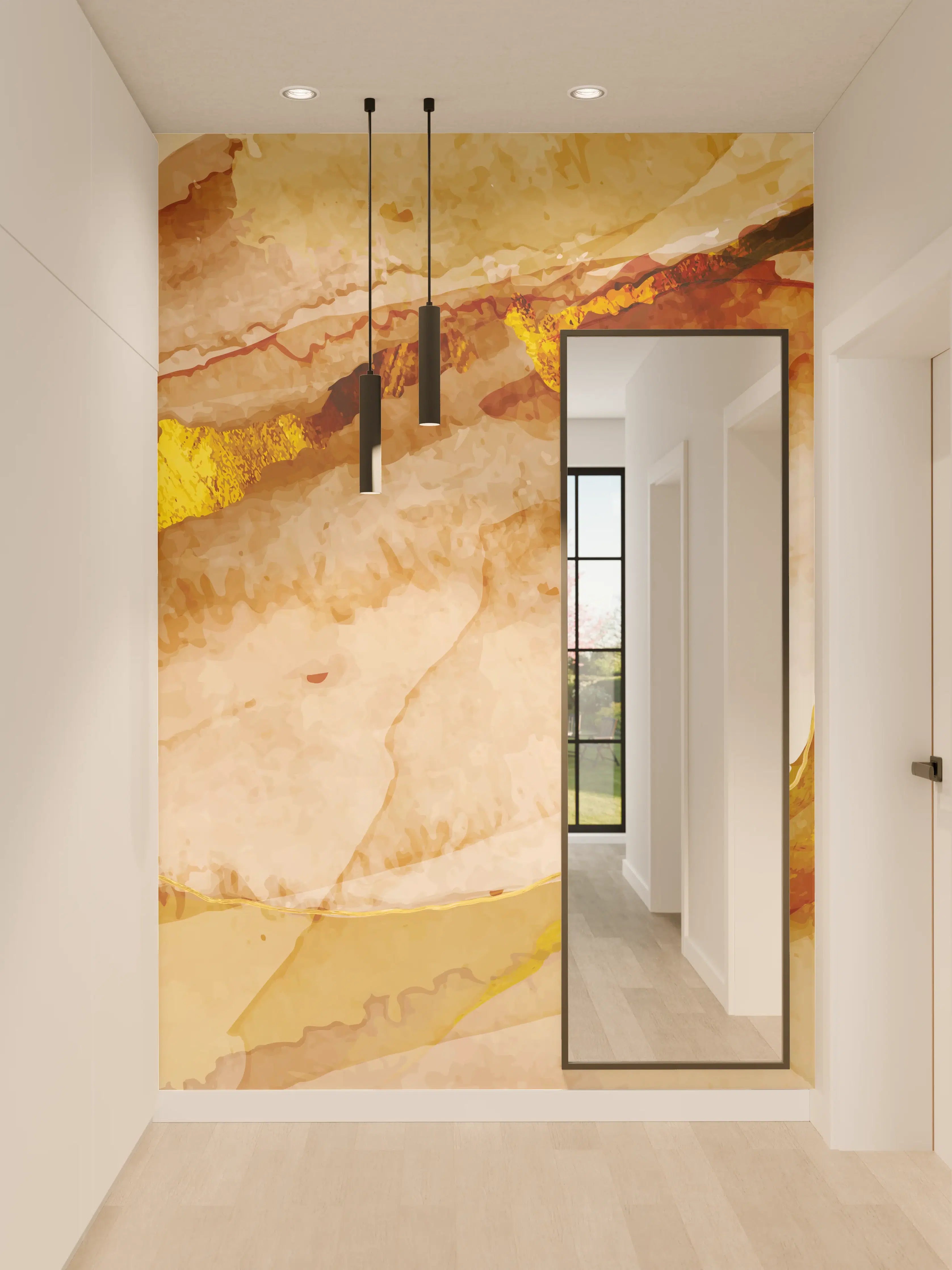 Wandverkleidung Flur - Abstrakte Aquarell Gold-Nuancen