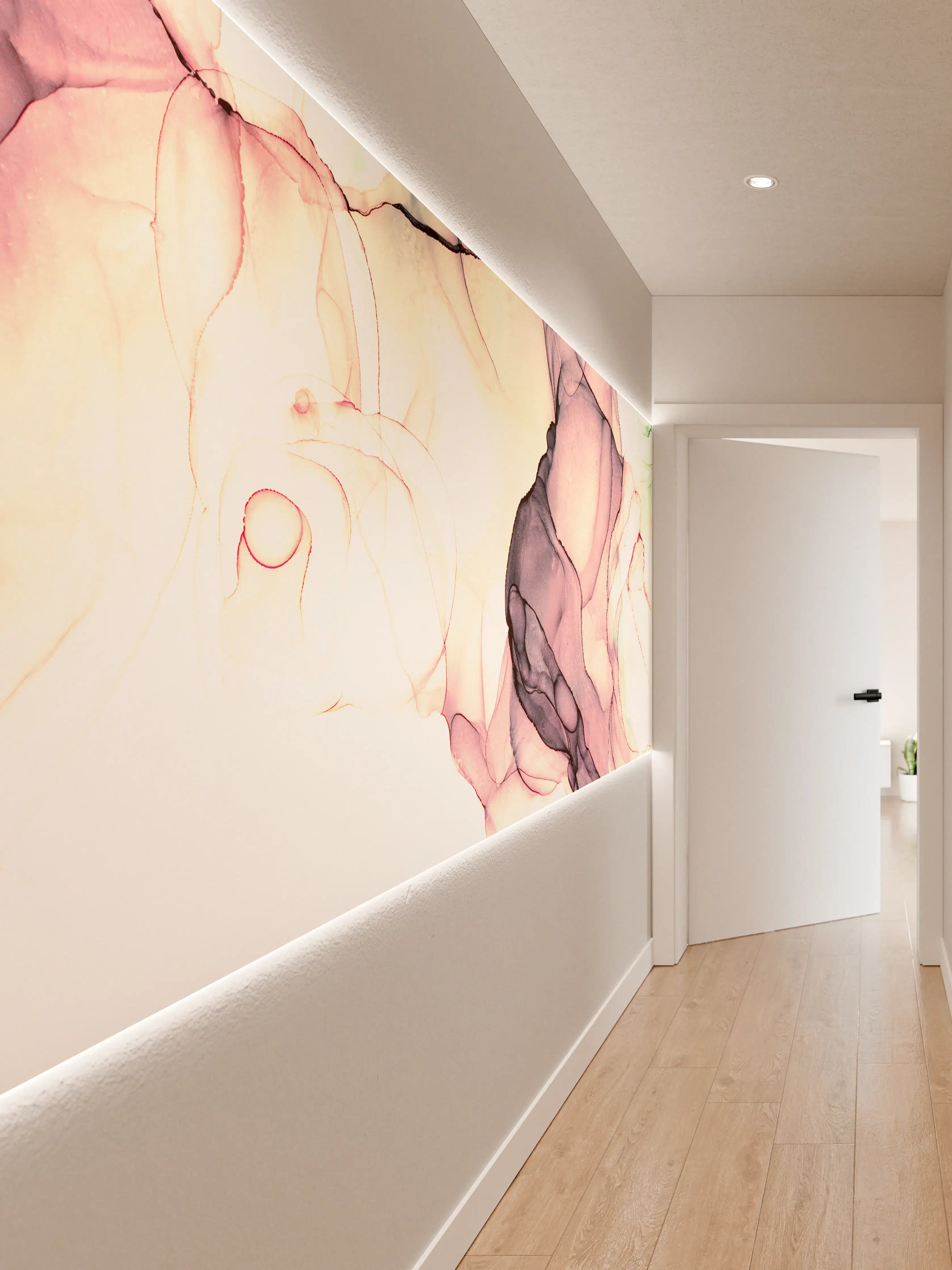 Wandverkleidung Flur - Abstrakte Aquarellkunst mit sanften Farbverläufen