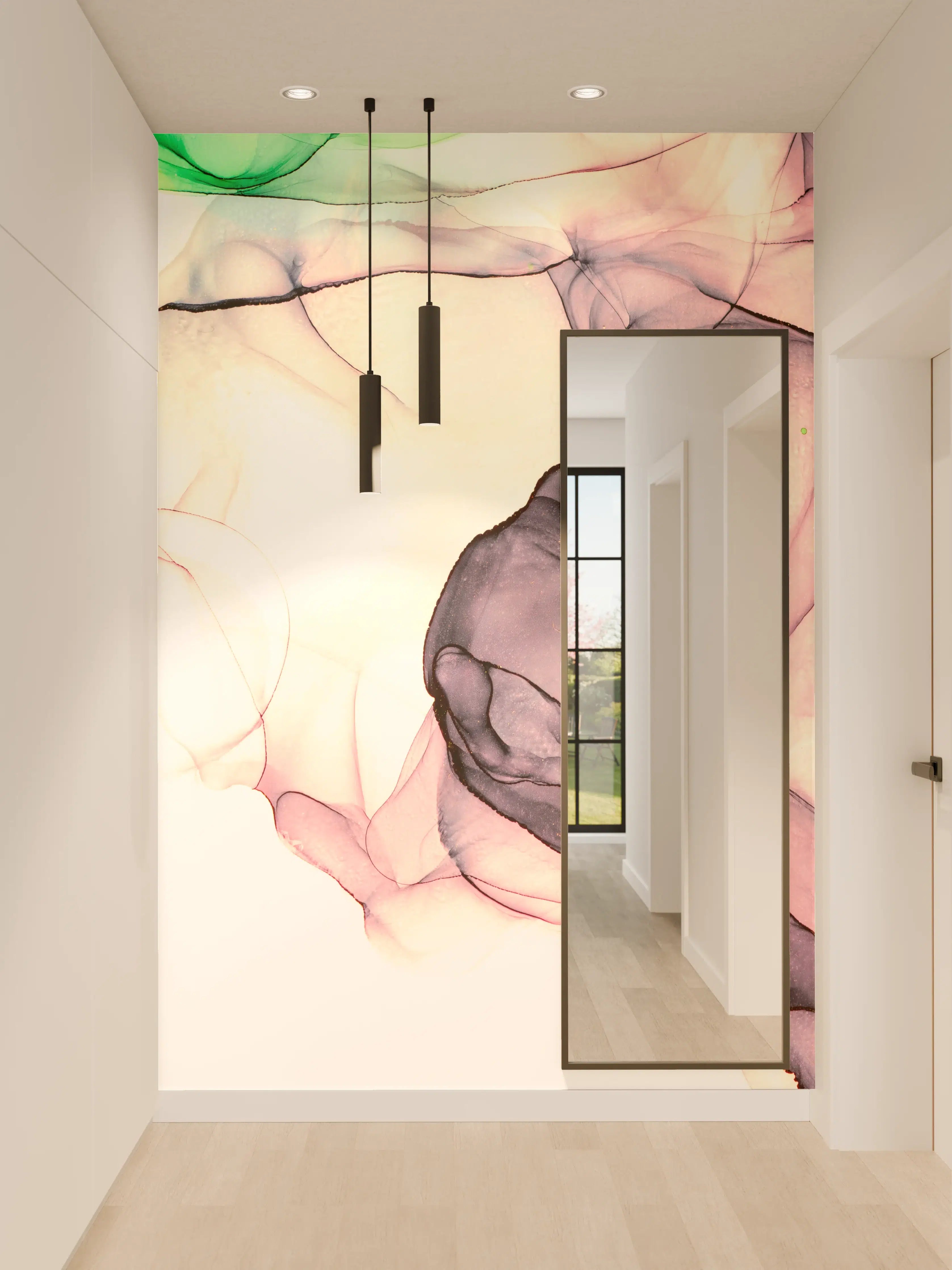 Wandverkleidung Flur - Abstrakte Aquarellkunst mit sanften Farbverläufen
