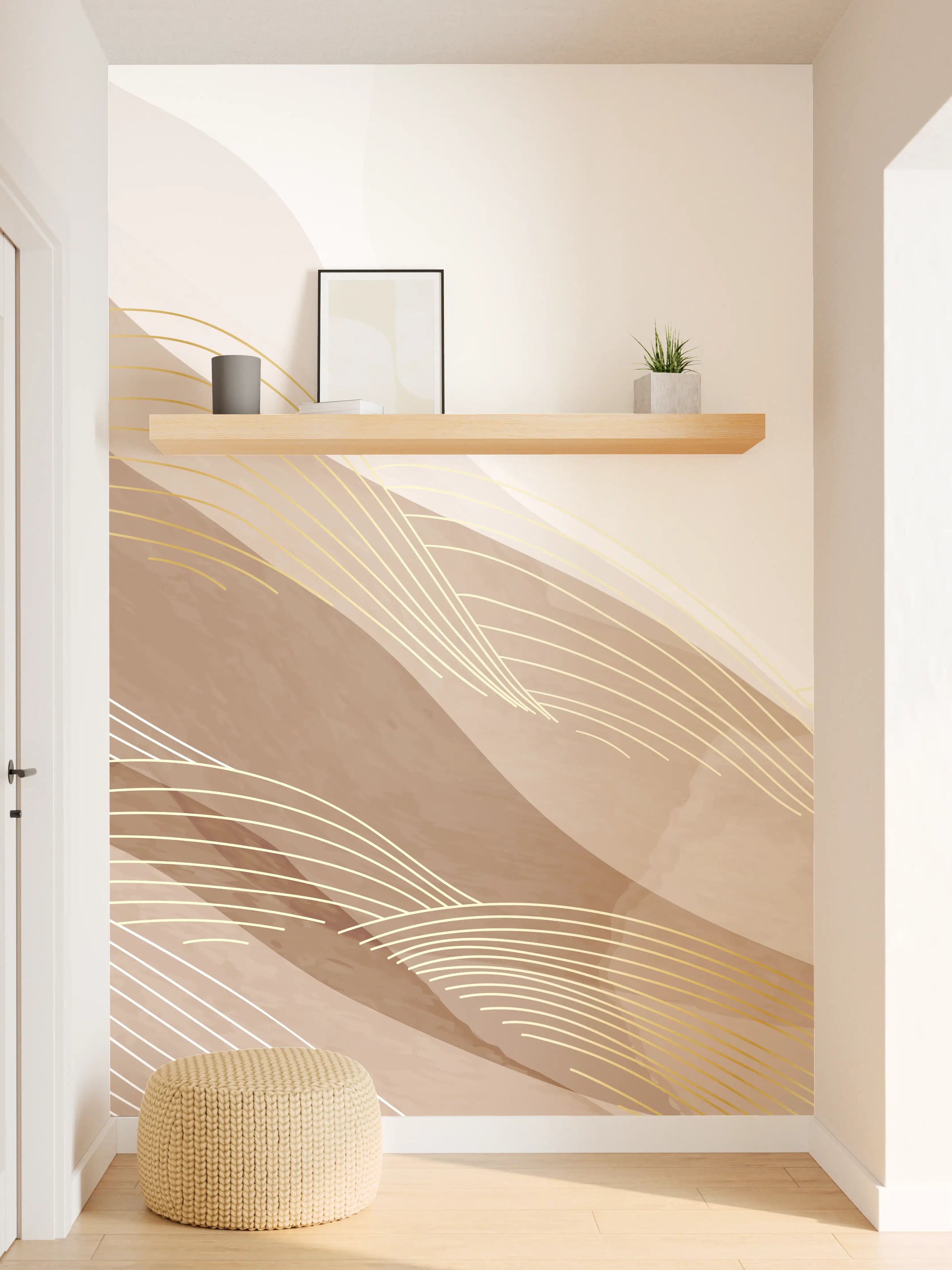 Wandverkleidung Flur - Abstrakte Beige Linien Kunst