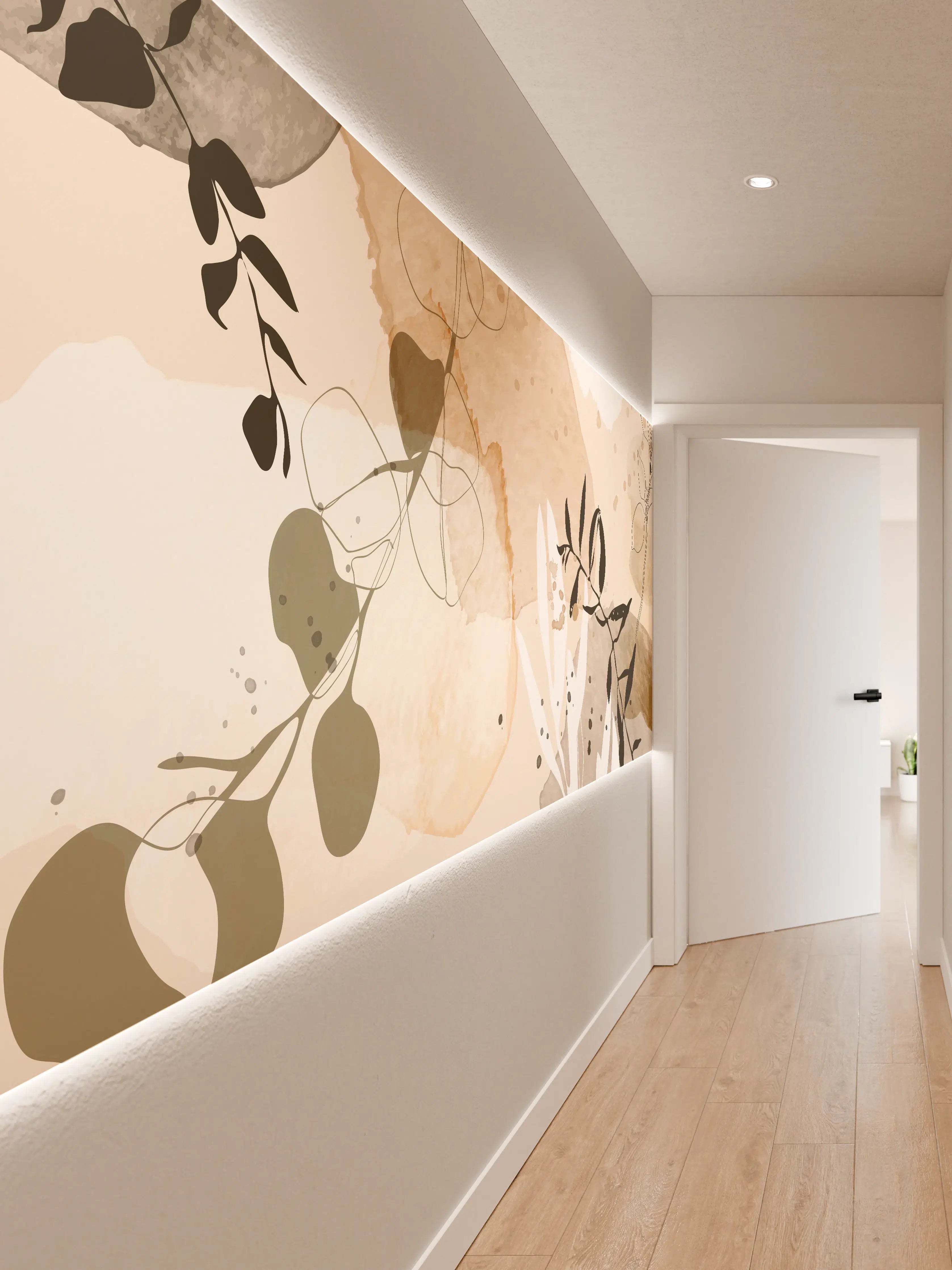 Wandverkleidung Flur - Abstrakte Beige-Töne Kunst