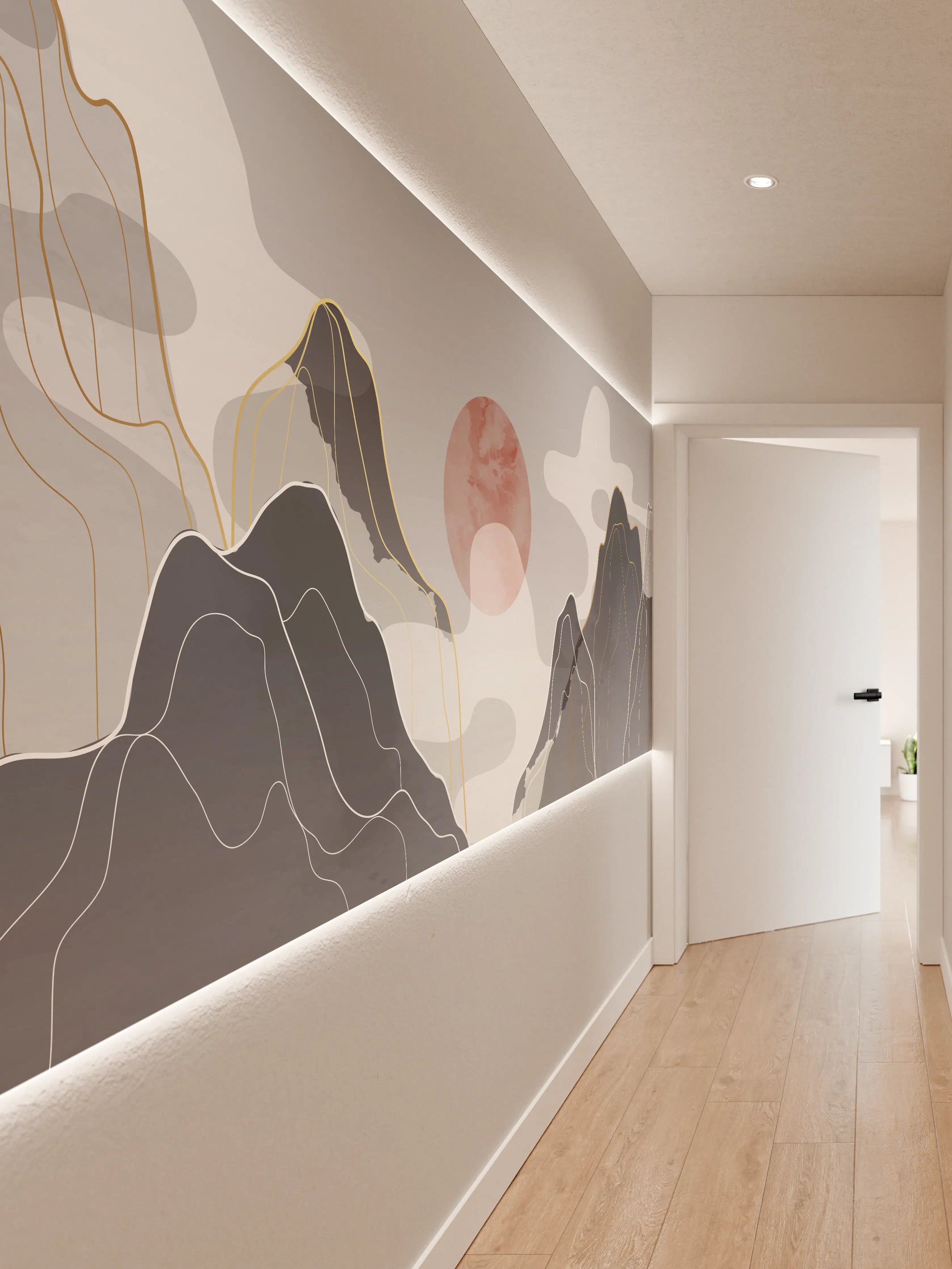 Wandverkleidung Flur - Abstrakte Berge in Pastell