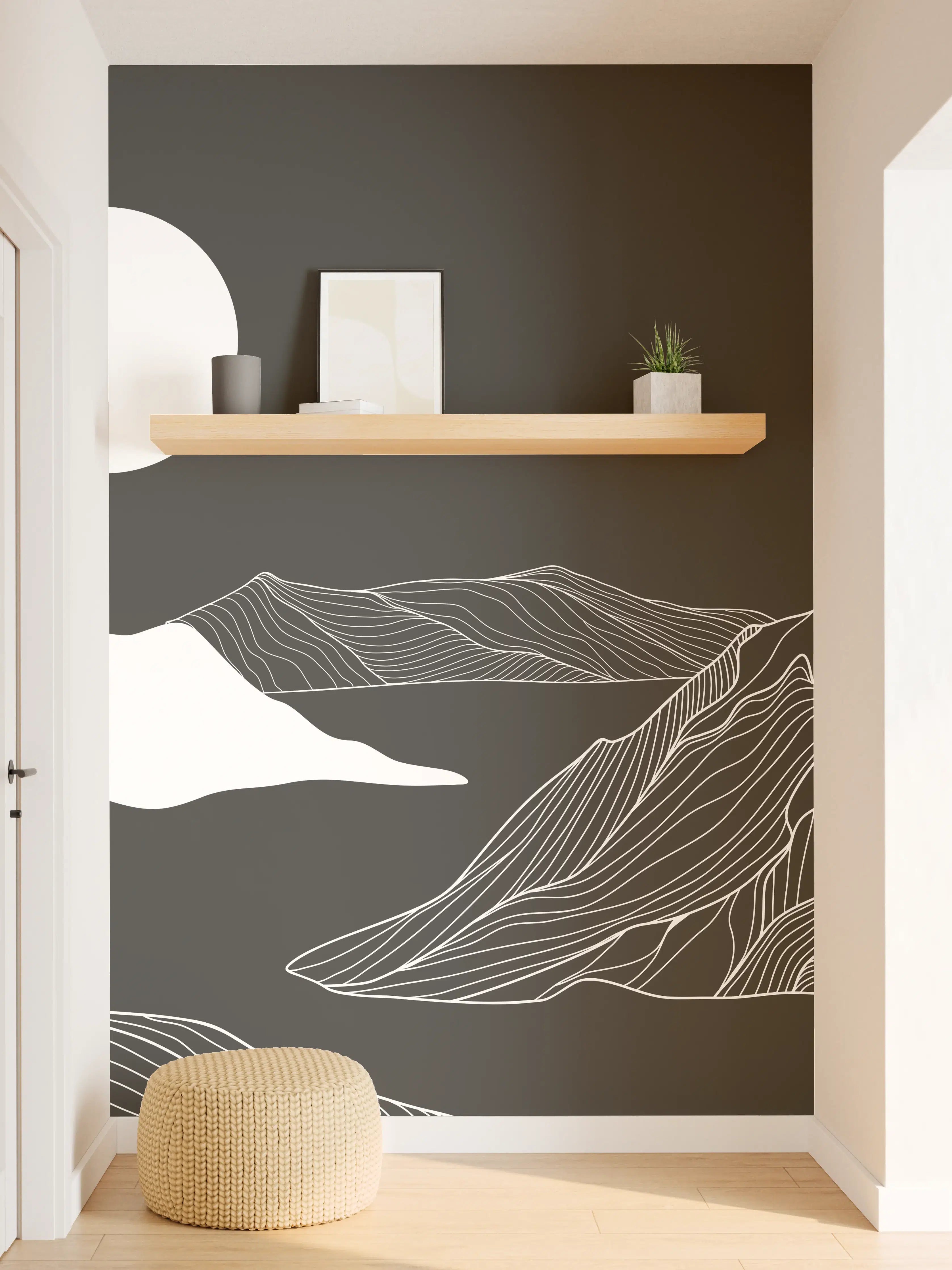Wandverkleidung Flur - Abstrakte Berglandschaft in Monochrom