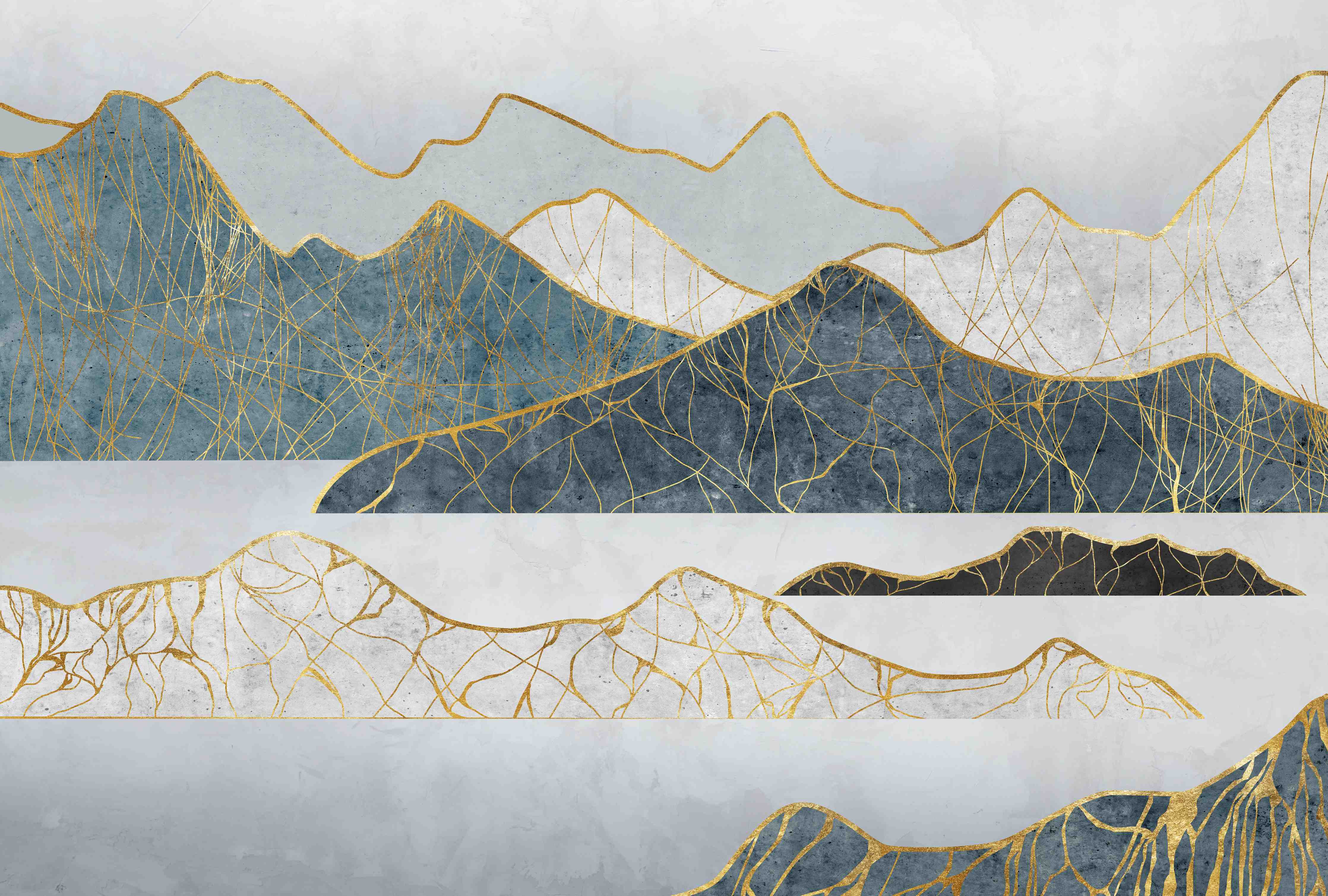 Wandverkleidung Flur-Abstrakte Berglandschaft mit Goldakzenten