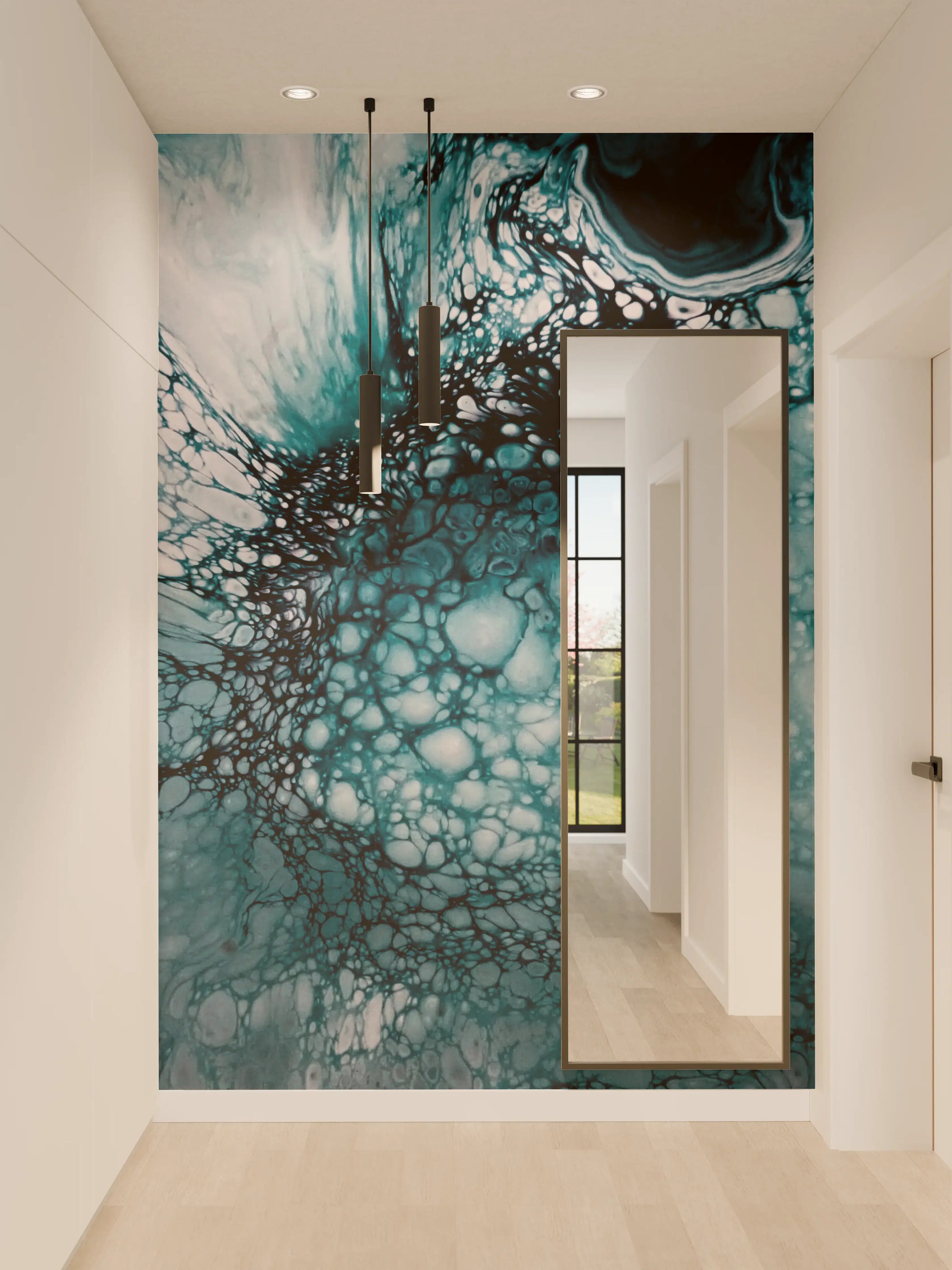 Wandverkleidung Flur - Abstrakte Blau-Weiß Kunst