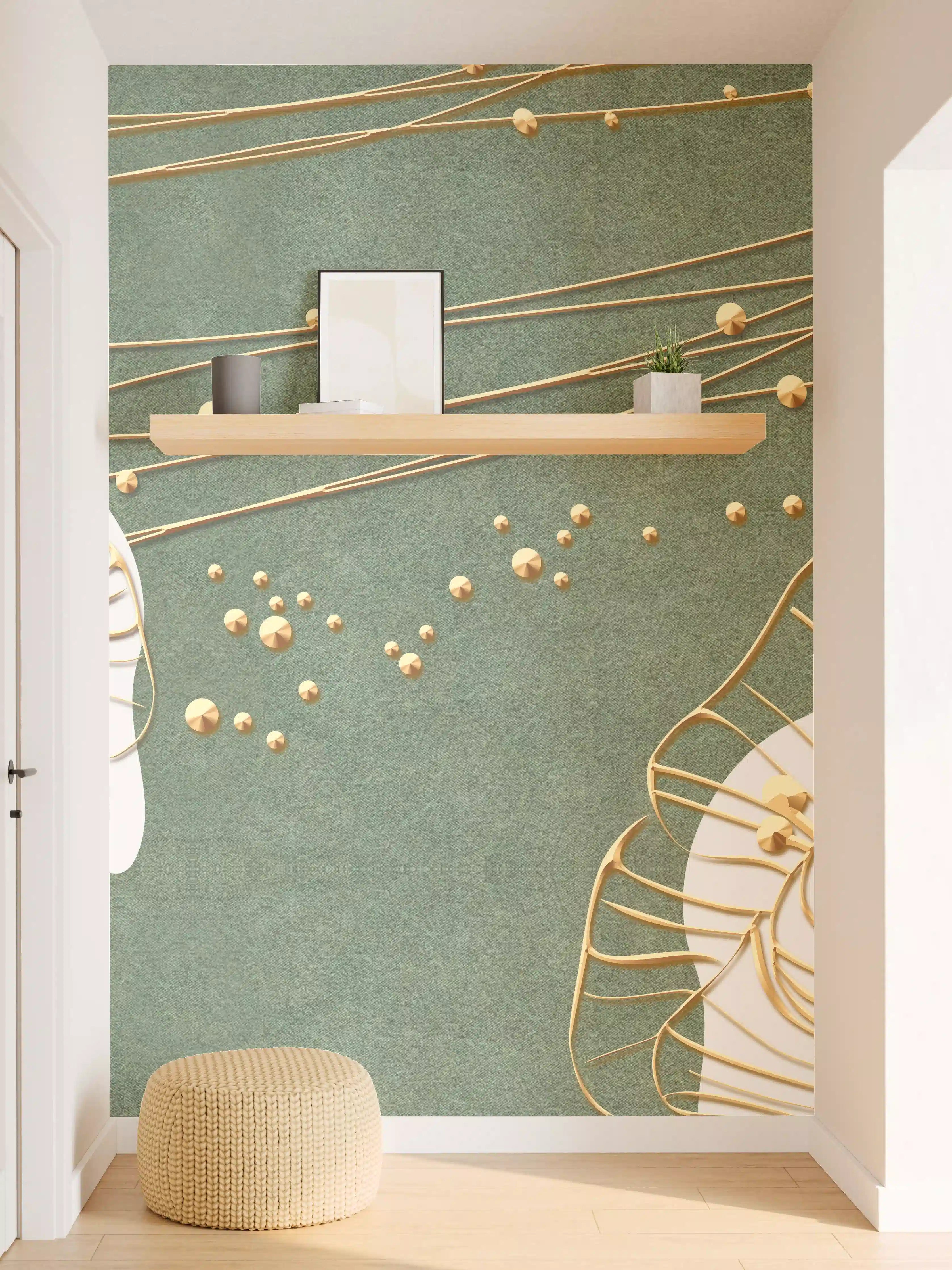 Wandverkleidung Flur - Abstrakte Blumen Beige Grün