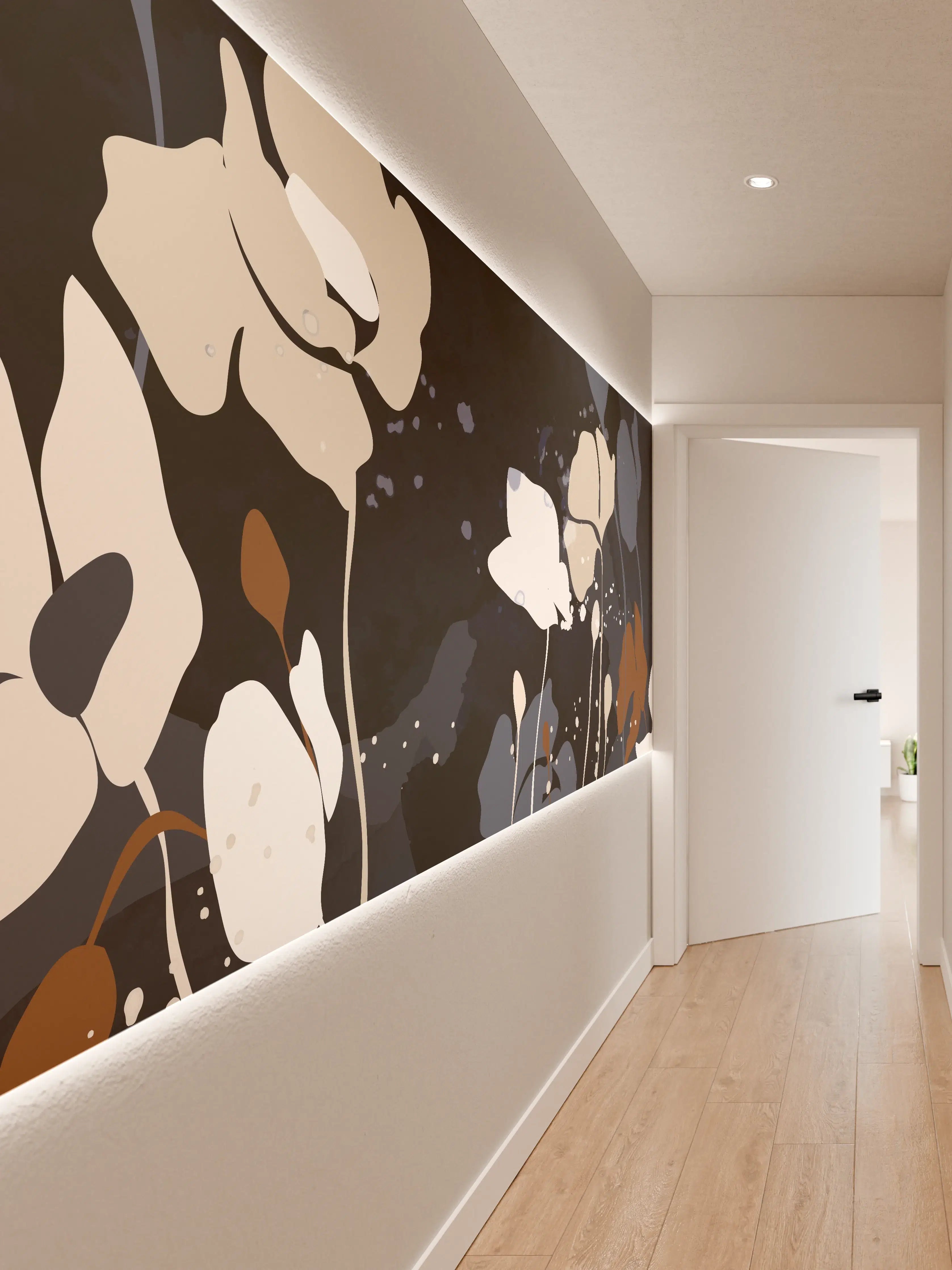 Wandverkleidung Flur - Abstrakte Blumen Dunkles Design