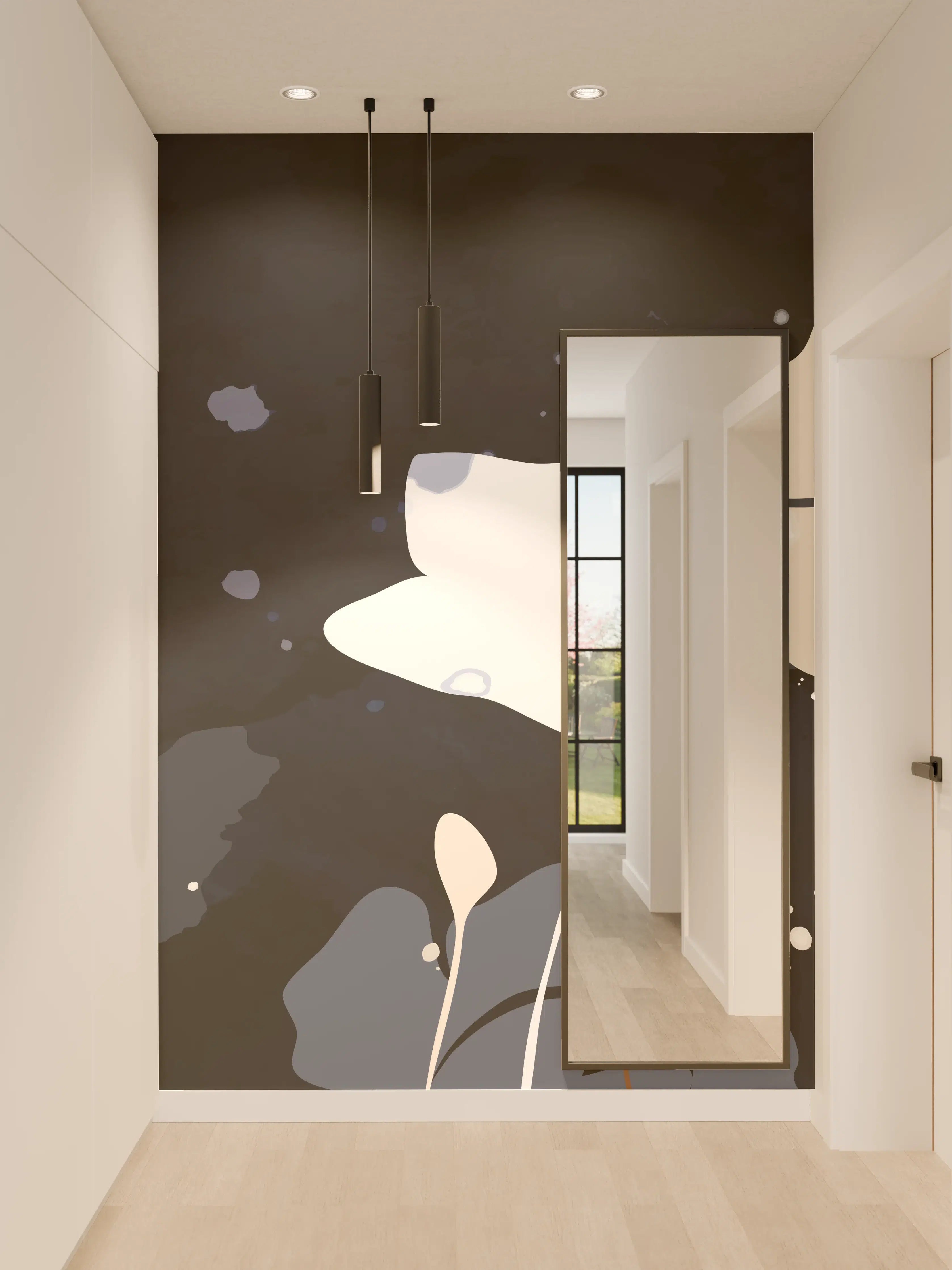 Wandverkleidung Flur - Abstrakte Blumen Dunkles Design