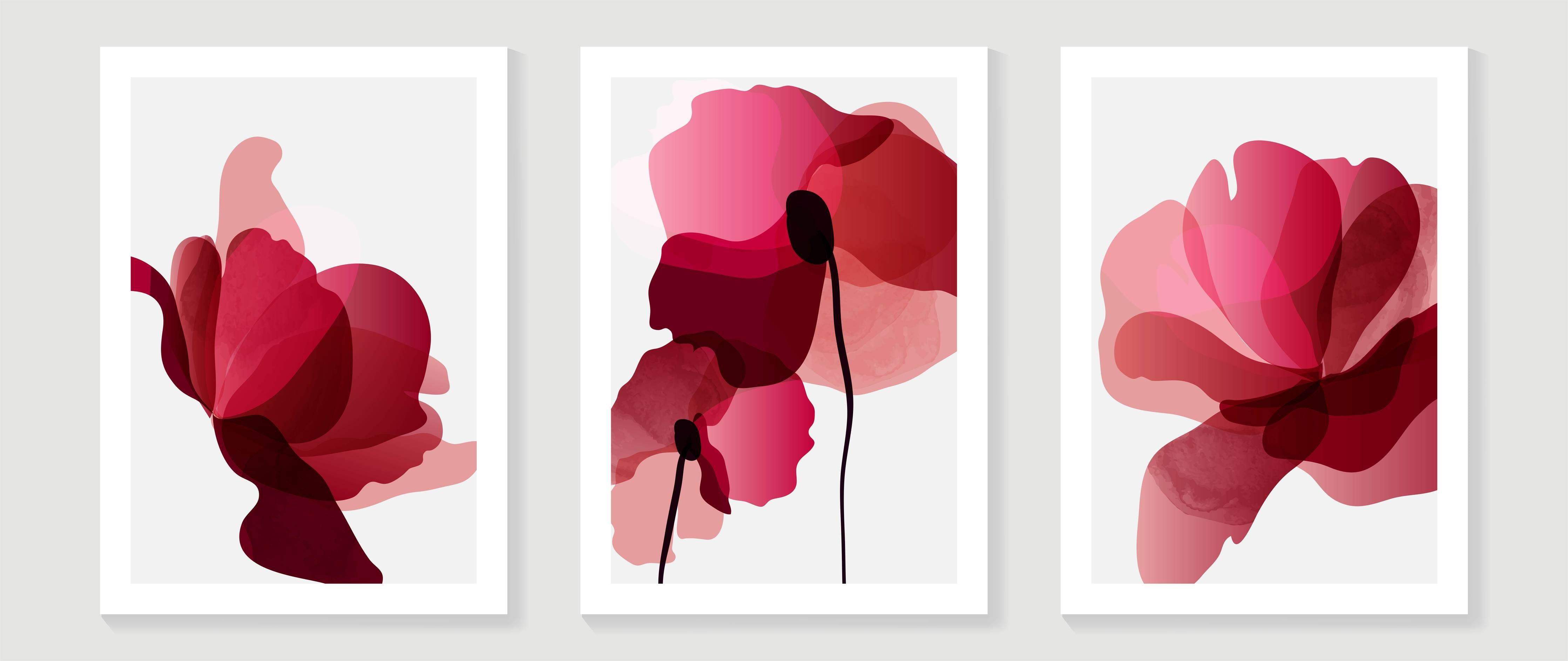 Wandverkleidung Flur-Abstrakte Blumen Triptychon Rot