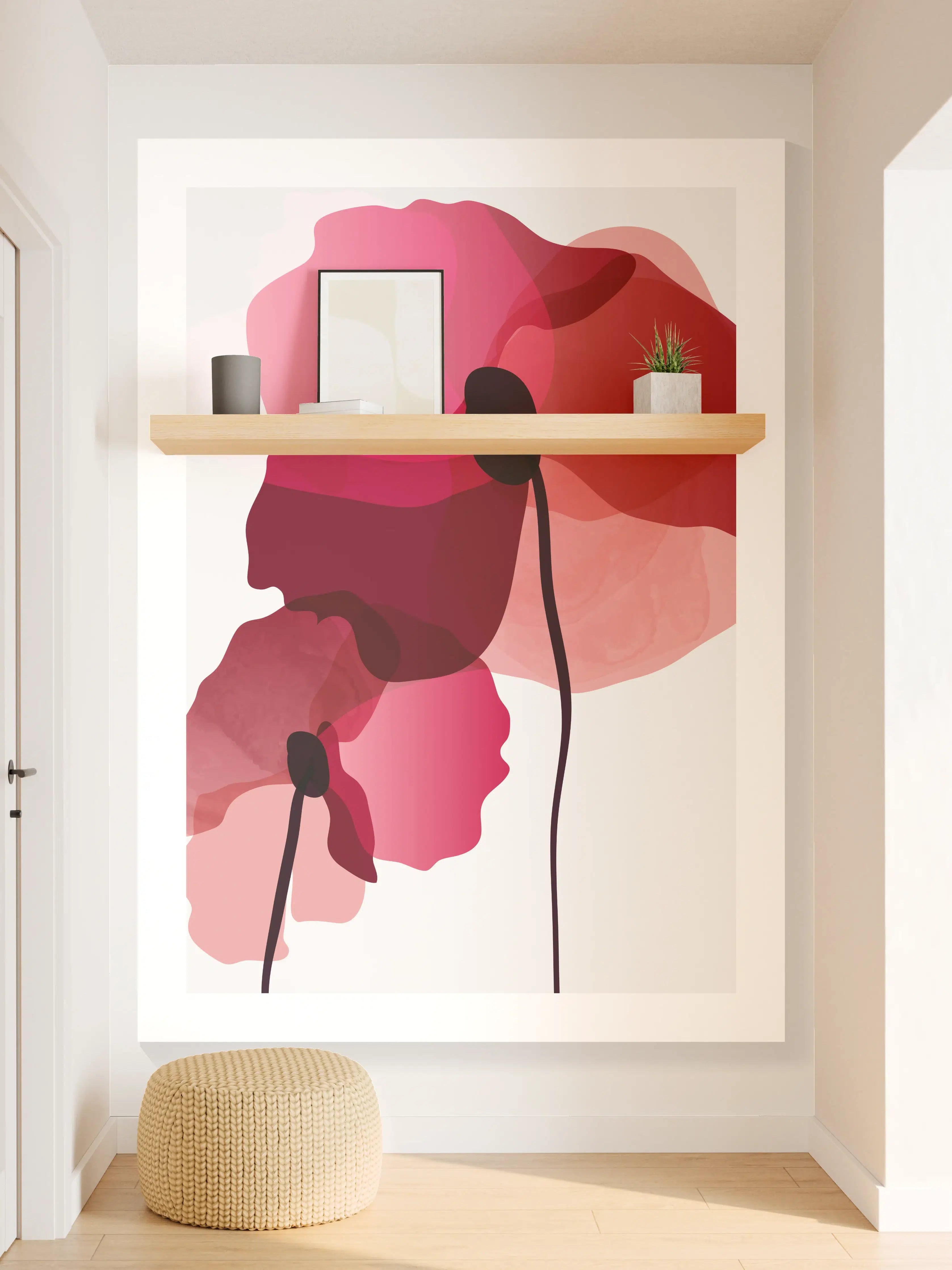 Wandverkleidung Flur - Abstrakte Blumen Triptychon Rot