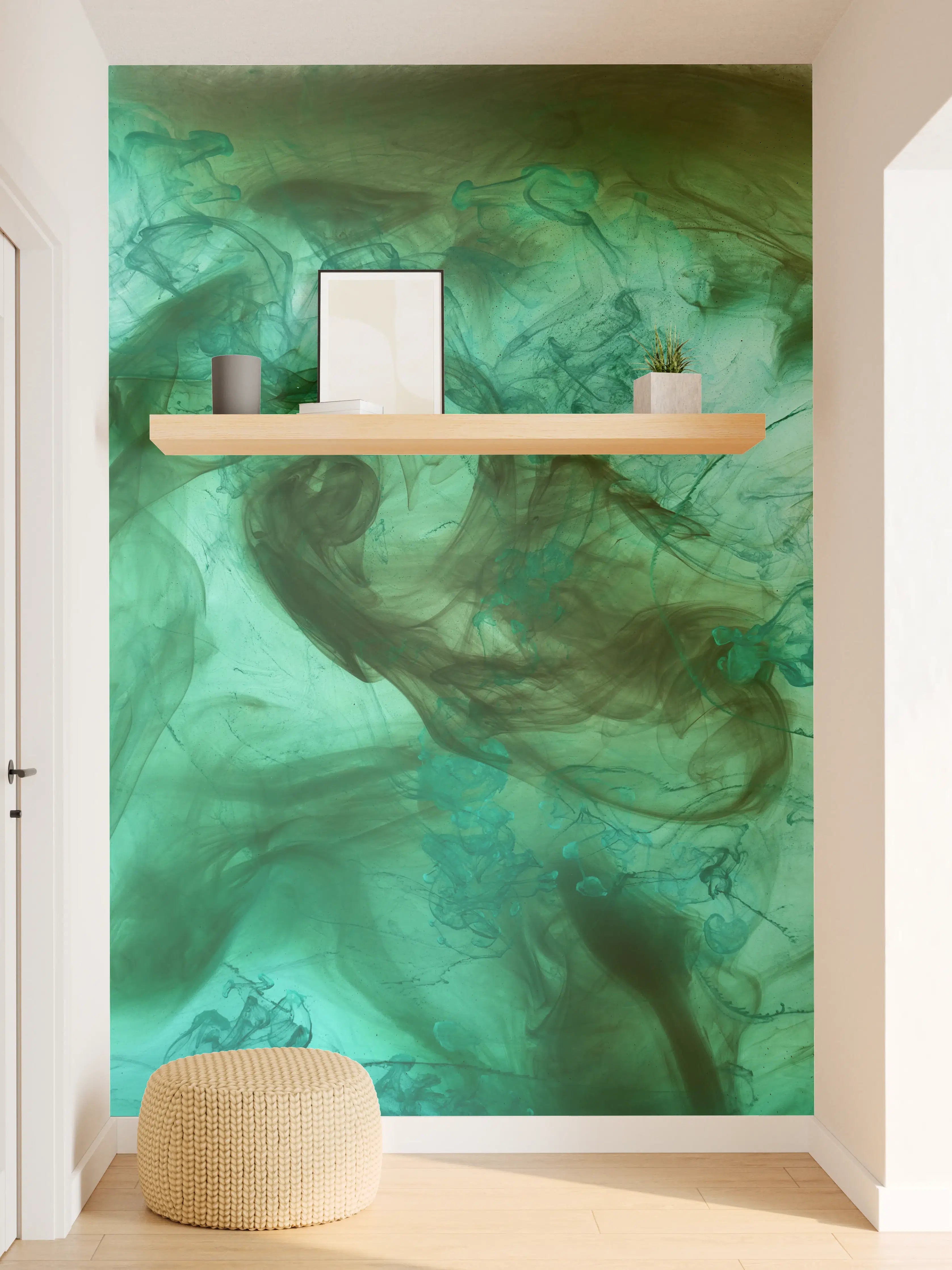 Wandverkleidung Flur - Abstrakte Farbmischung in Grüntönen