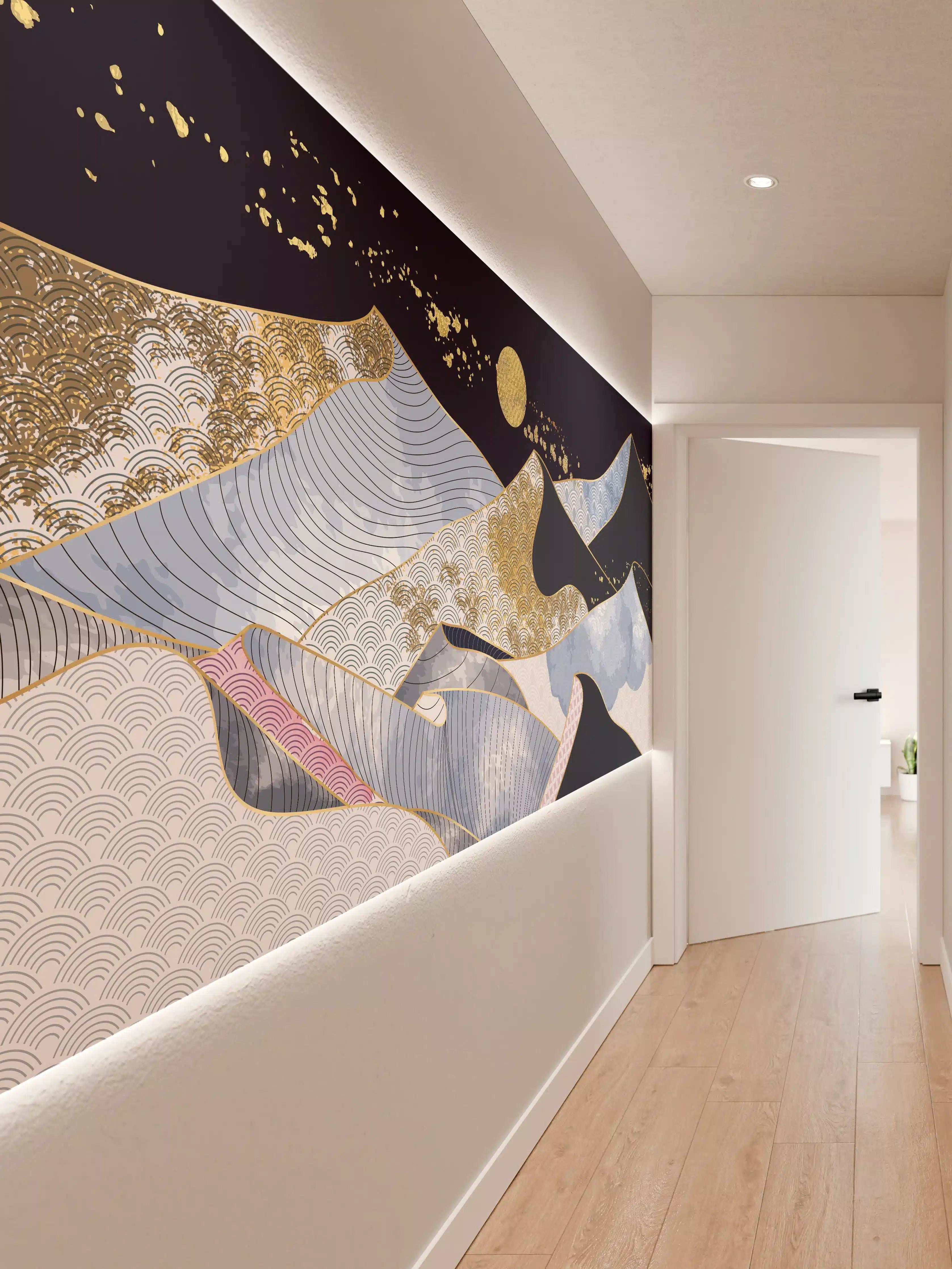 Wandverkleidung Flur - Abstrakte Gold-Mond-Nacht