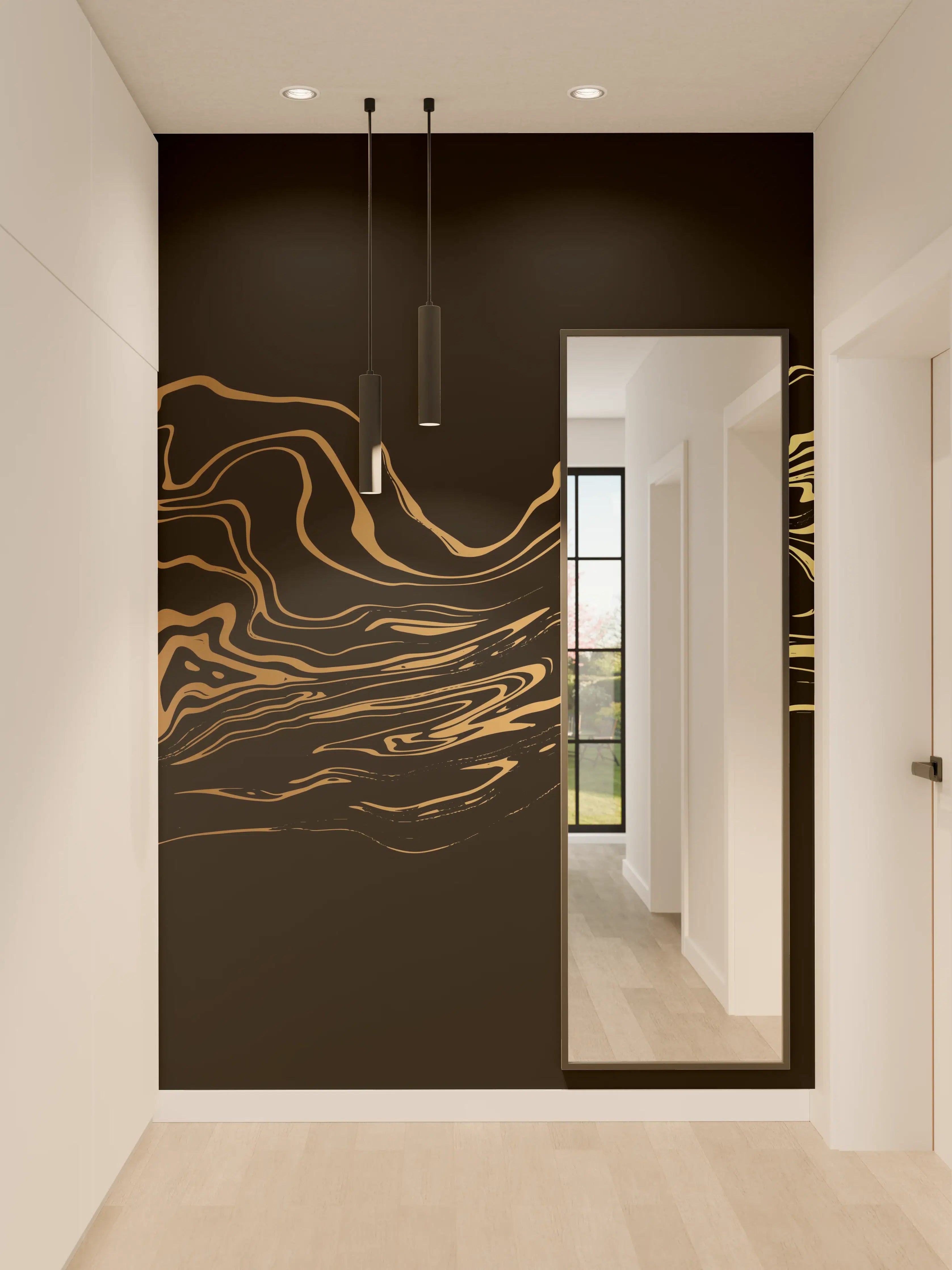 Wandverkleidung Flur - Abstrakte Gold-Schwarz-Textur