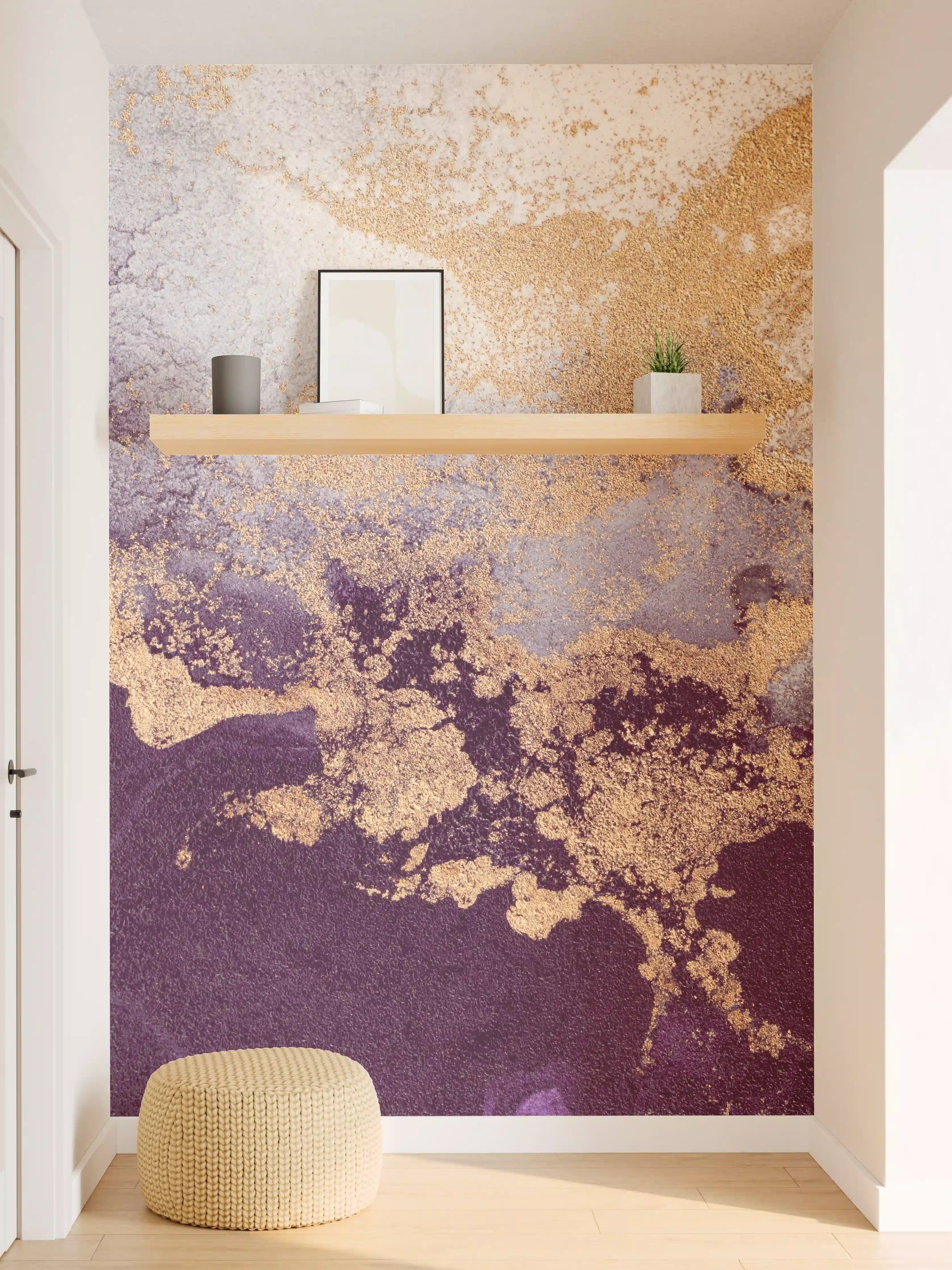 Wandverkleidung Flur - Abstrakte Kunst in Gold und Violett