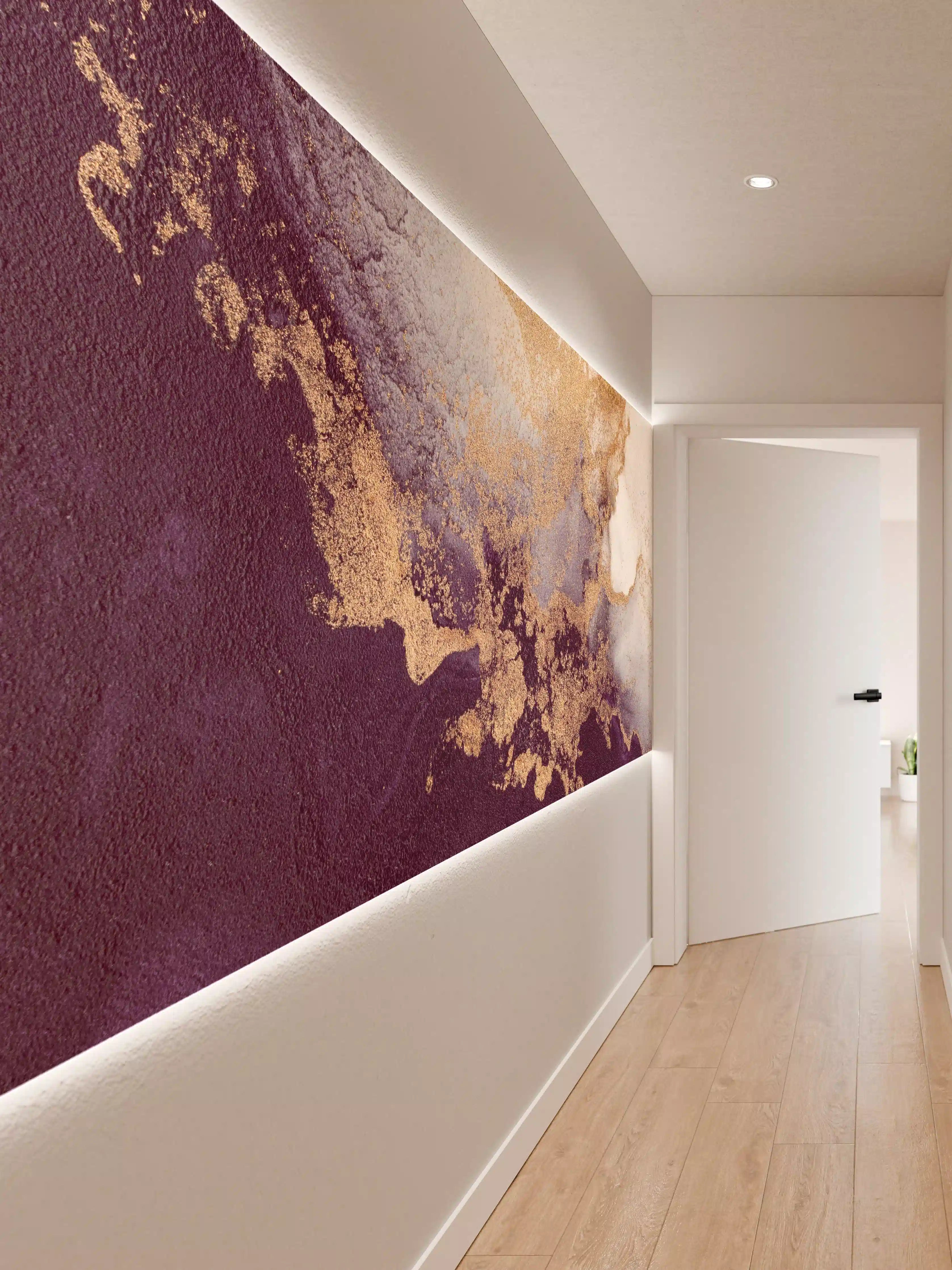 Wandverkleidung Flur - Abstrakte Kunst in Gold und Violett