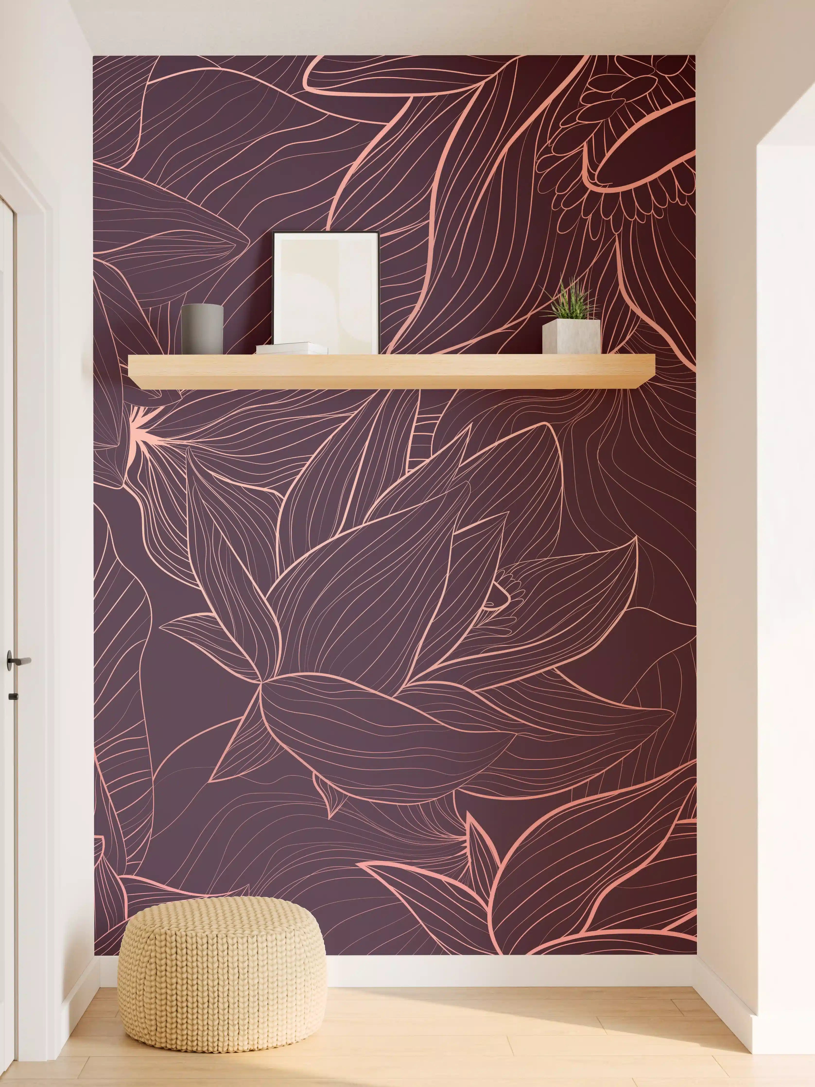 Wandverkleidung Flur - Abstrakte Lila Blumenlinien