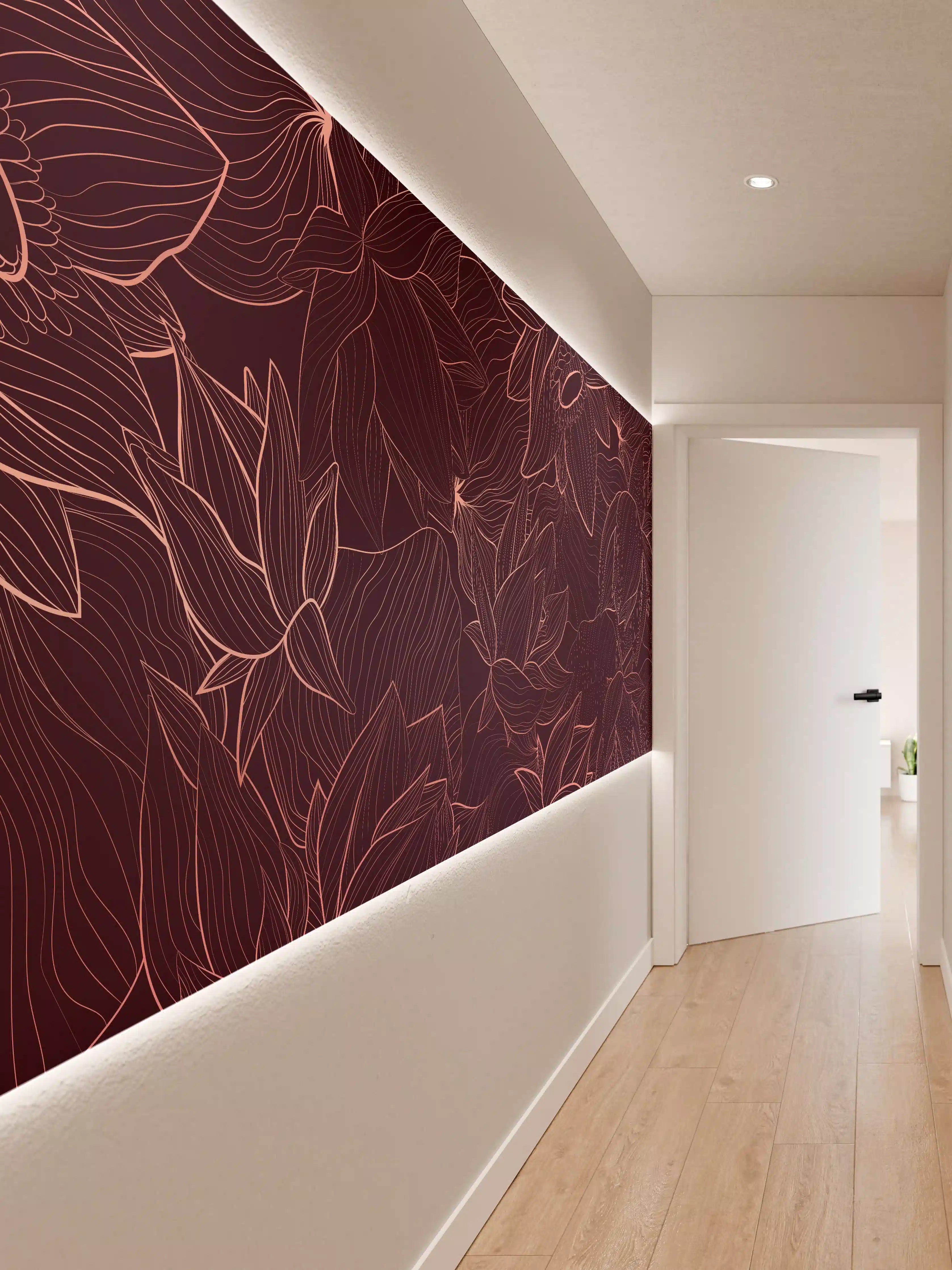 Wandverkleidung Flur - Abstrakte Lila Blumenlinien