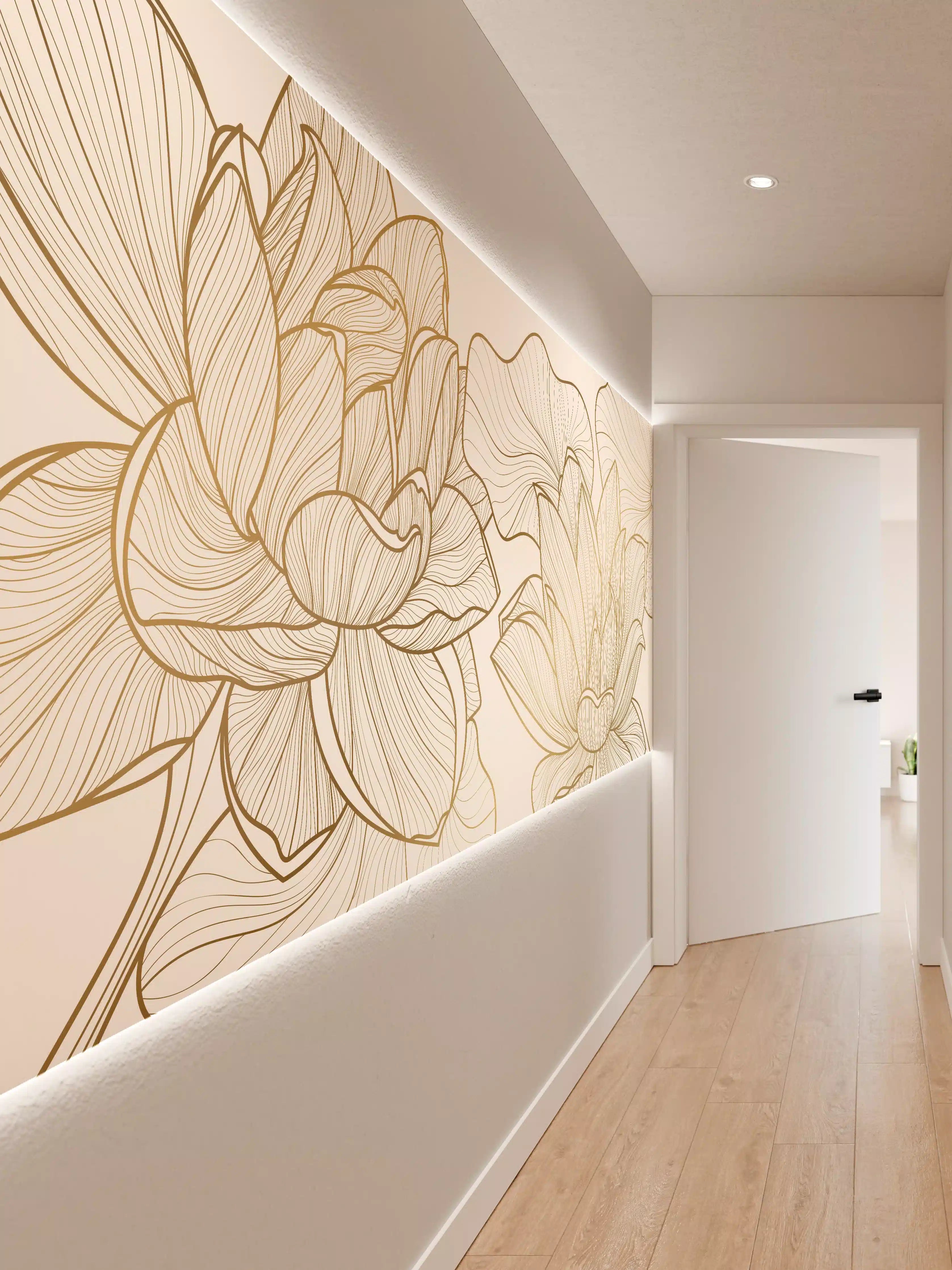 Wandverkleidung Flur - Abstrakte Linien Blumenillustration