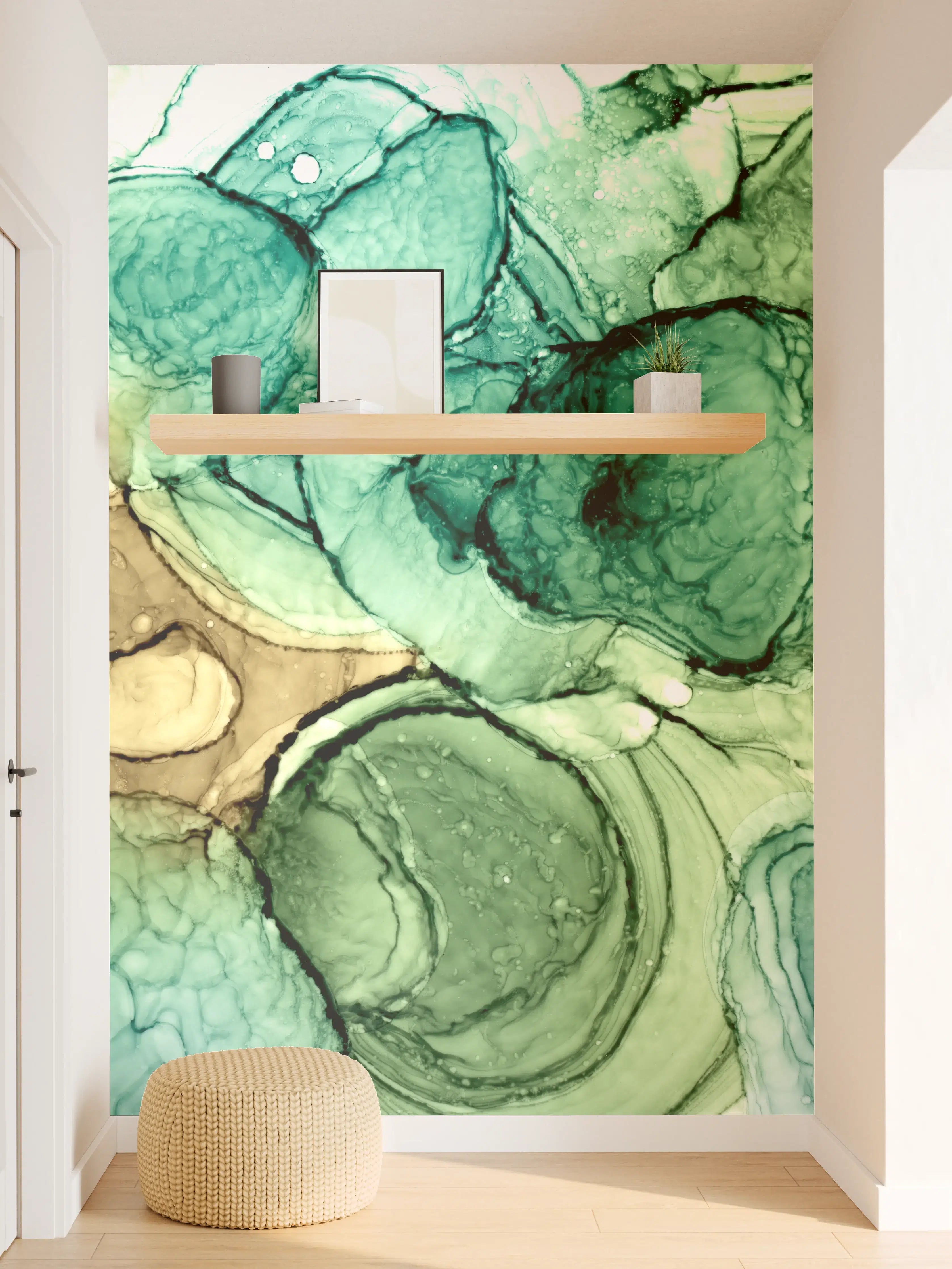 Wandverkleidung Flur - Abstrakte Ocker grüne Kreise