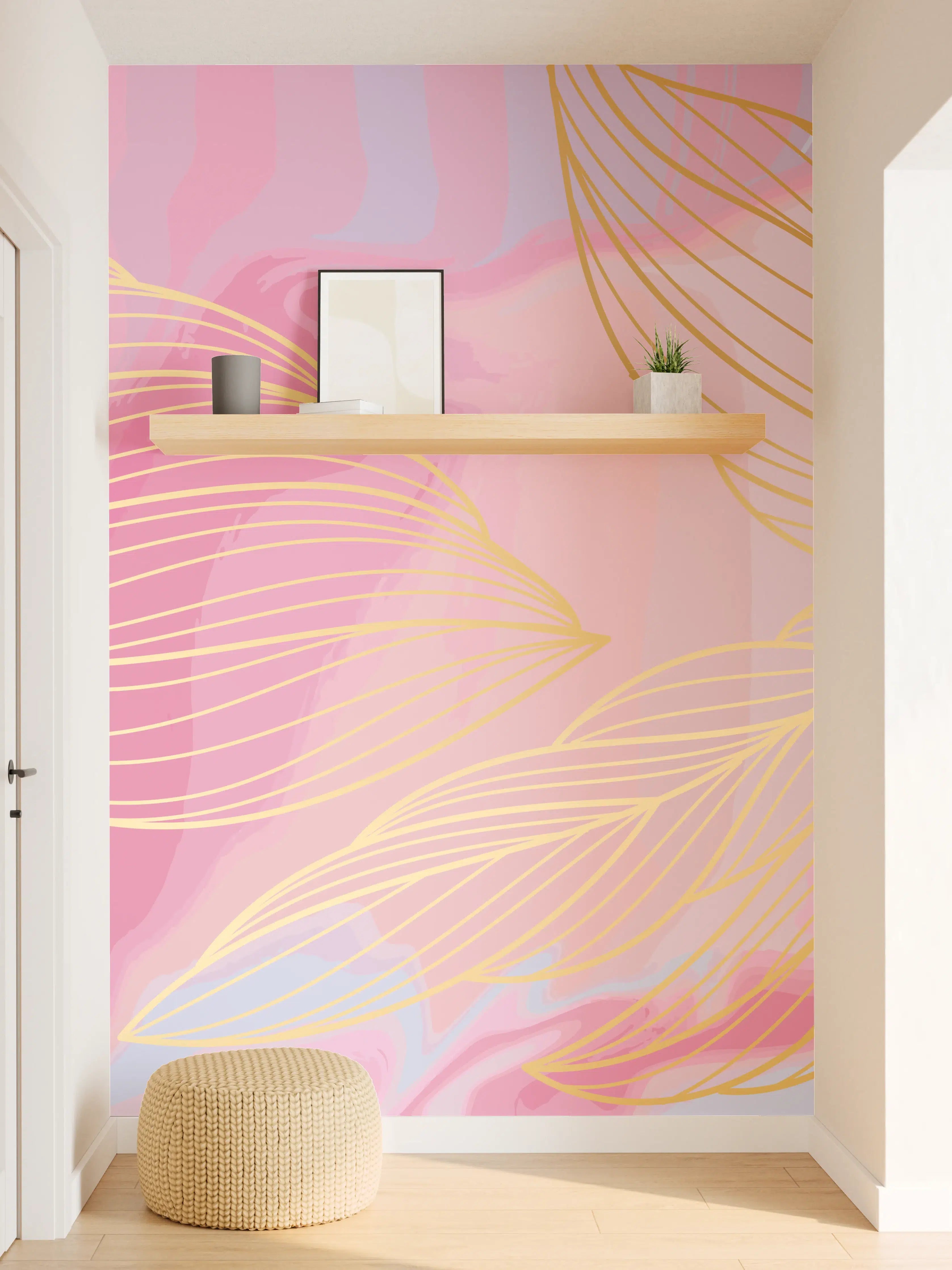 Wandverkleidung Flur - Abstrakte Rosa Wellen Kunst