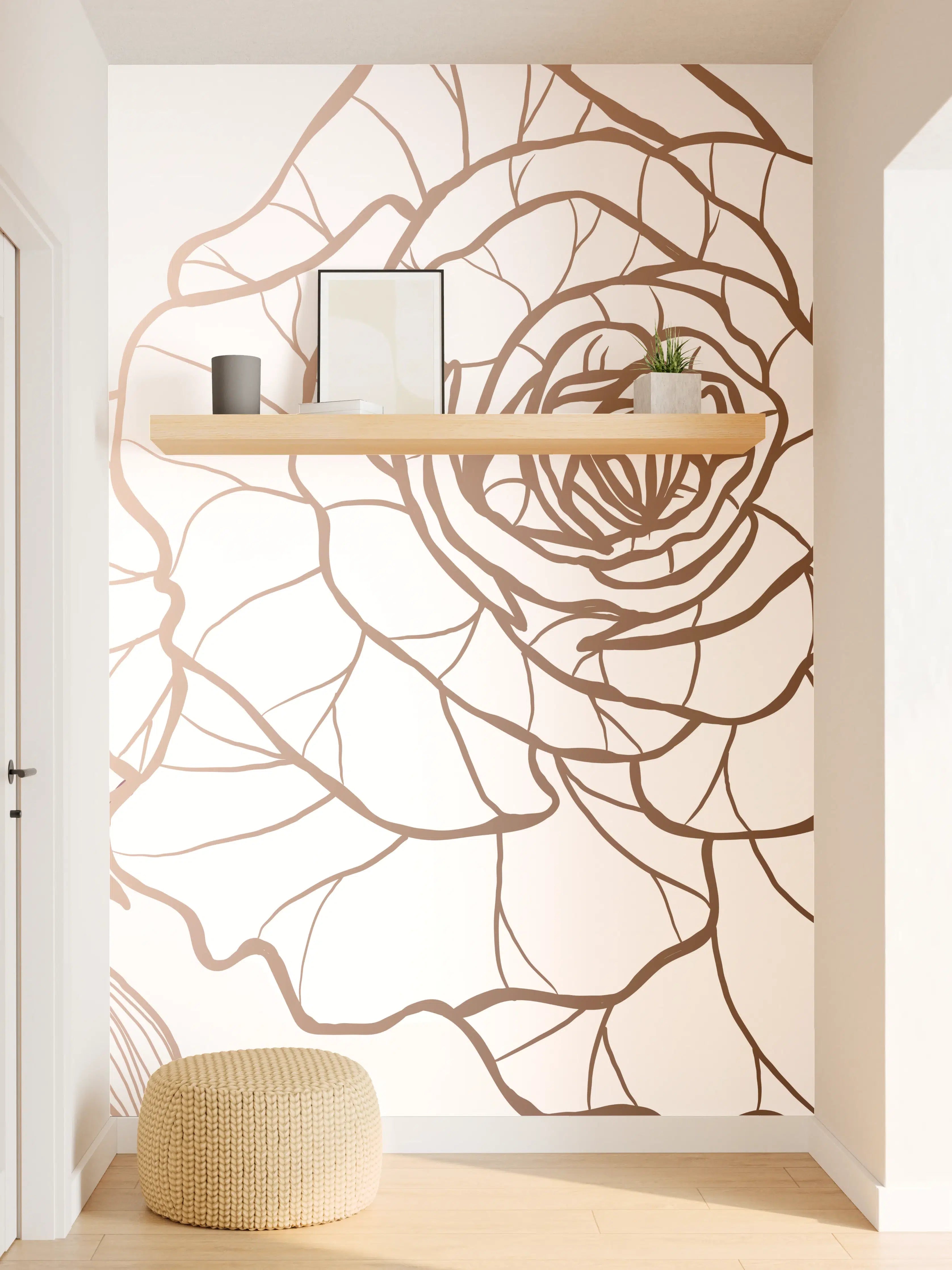 Wandverkleidung Flur - Abstrakte Rose in Sepia-Tönen