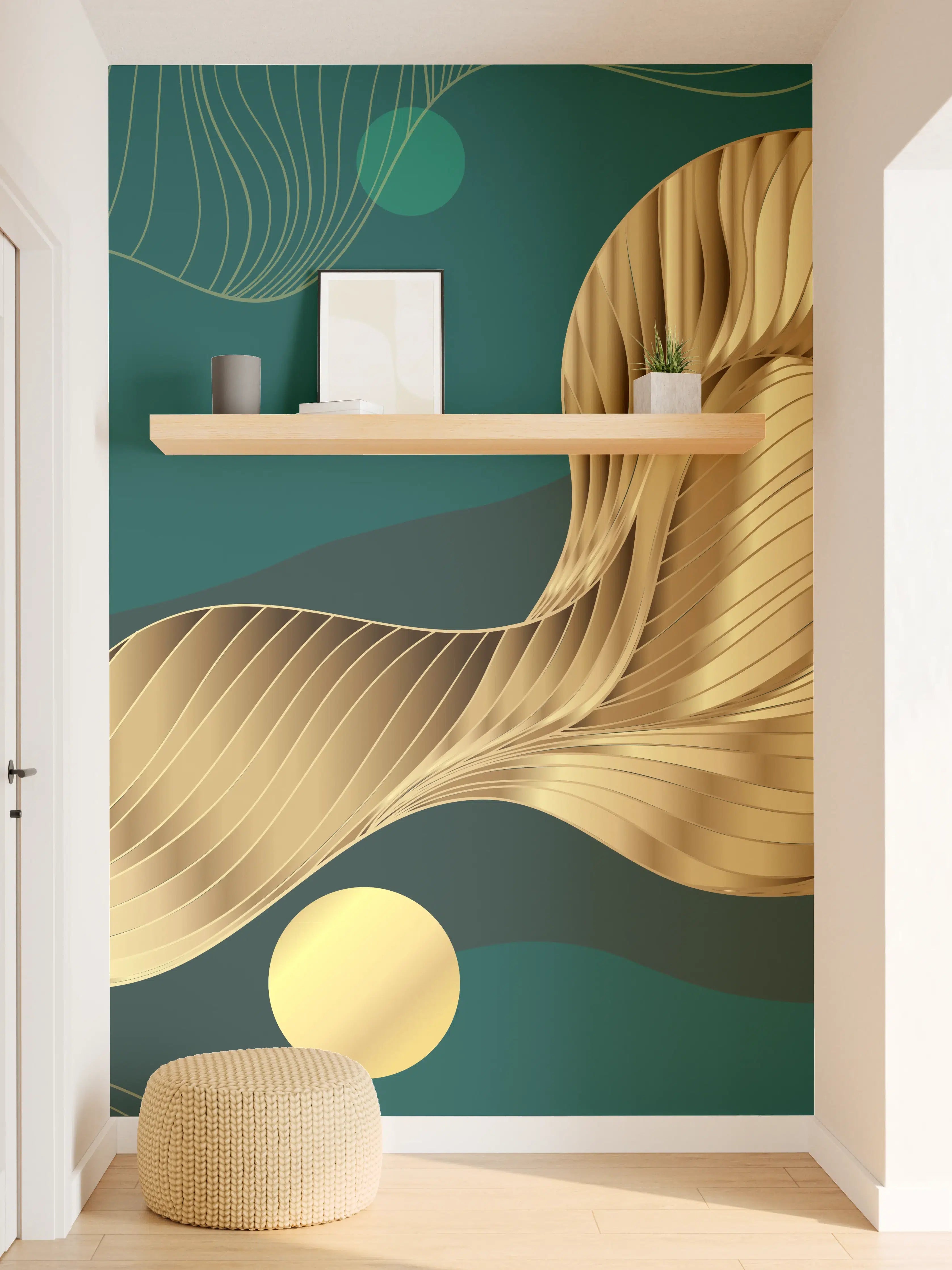 Wandverkleidung Flur - Abstrakte Wellen Gold Hintergrund