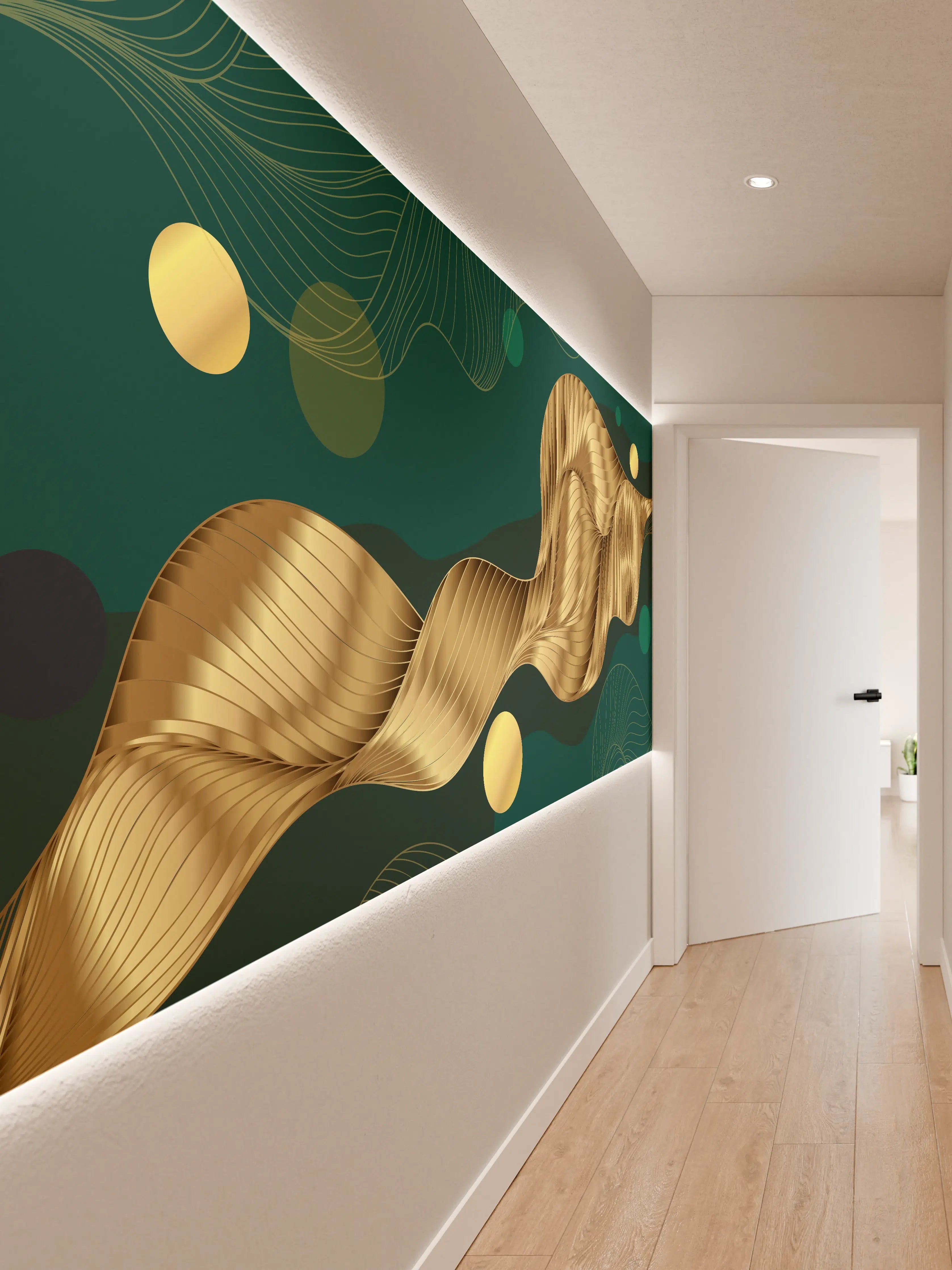 Wandverkleidung Flur - Abstrakte Wellen Gold Hintergrund