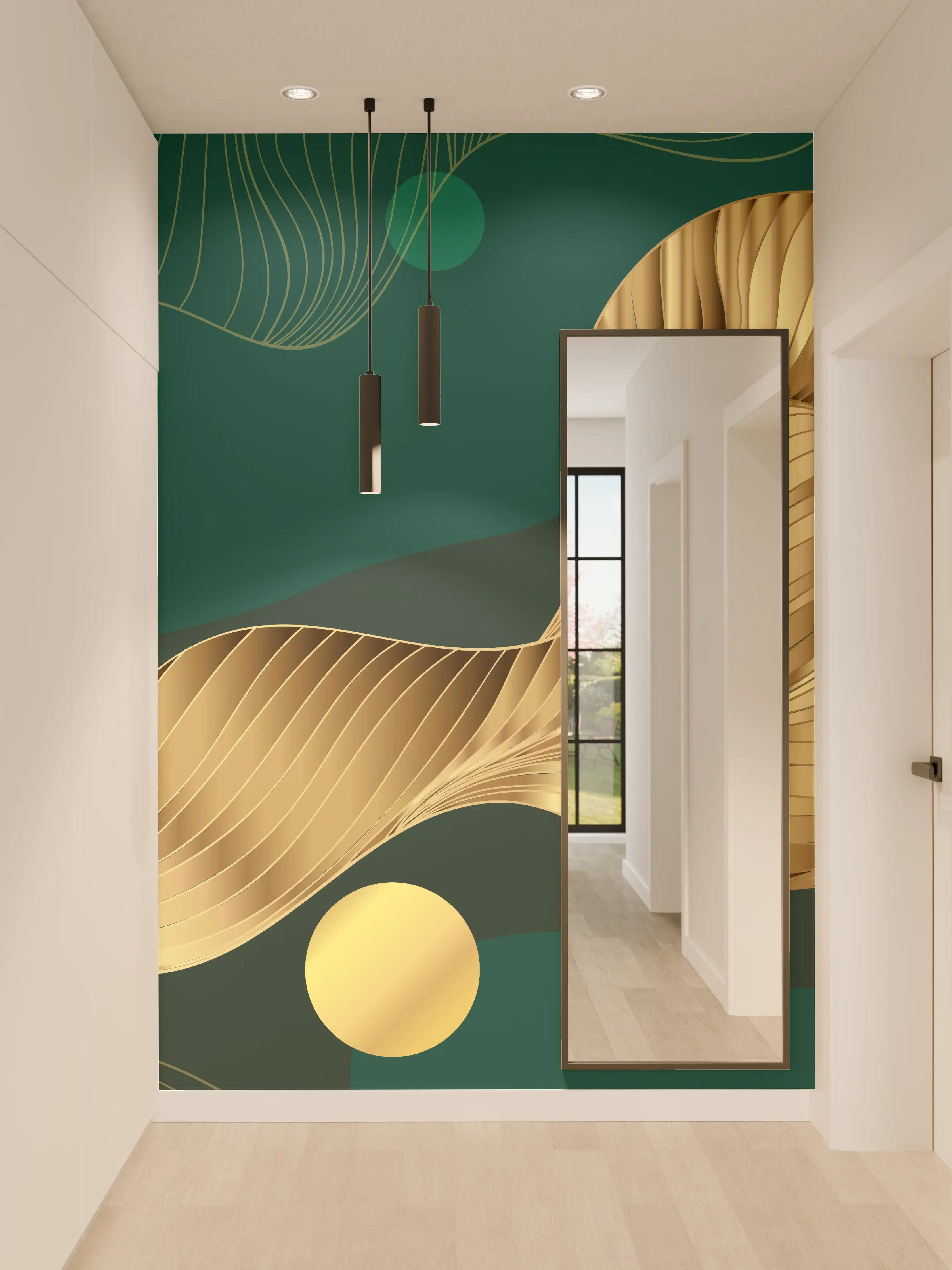 Wandverkleidung Flur - Abstrakte Wellen Gold Hintergrund