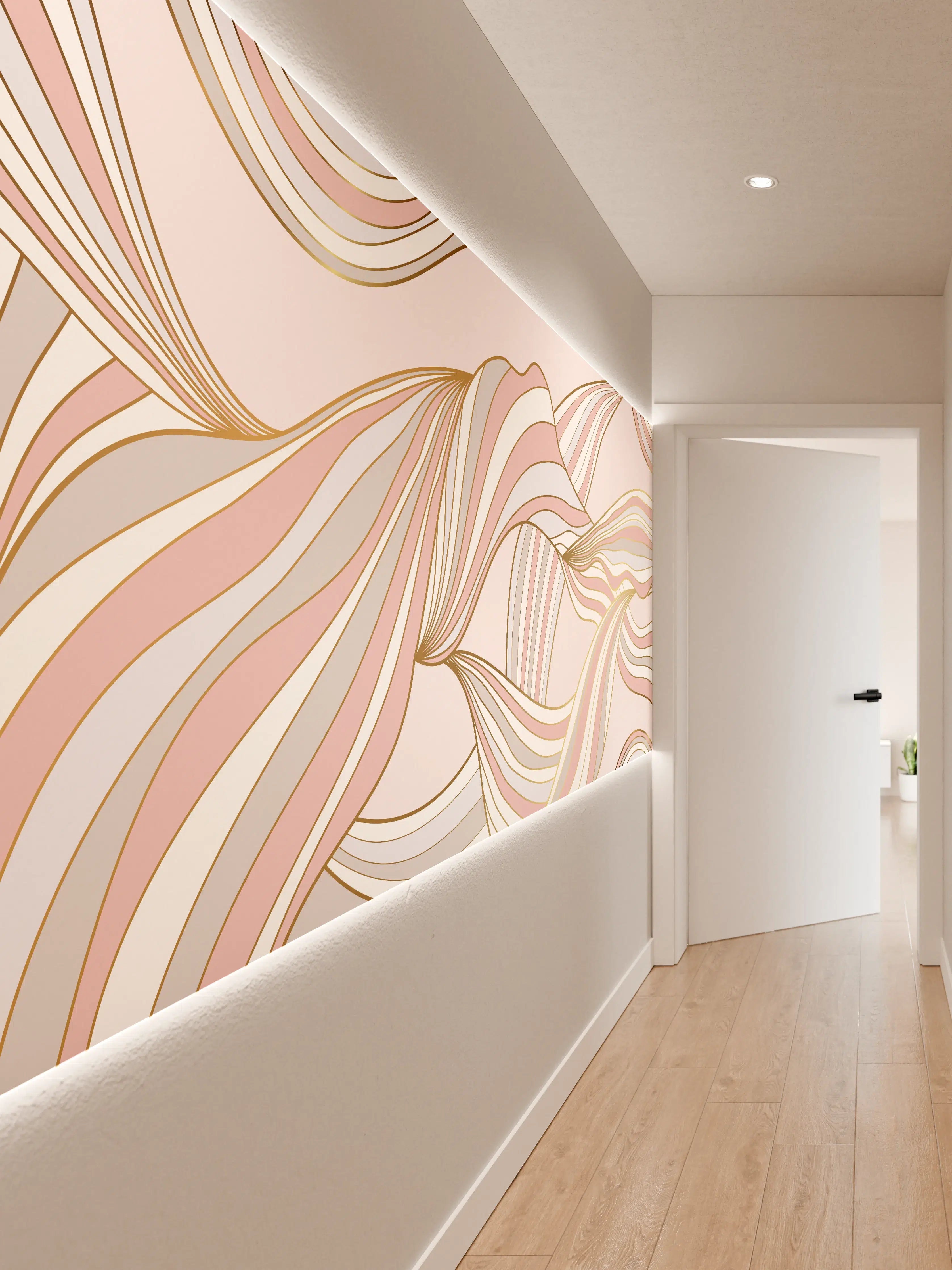 Wandverkleidung Flur - Abstrakte Wogen Rosa Gold