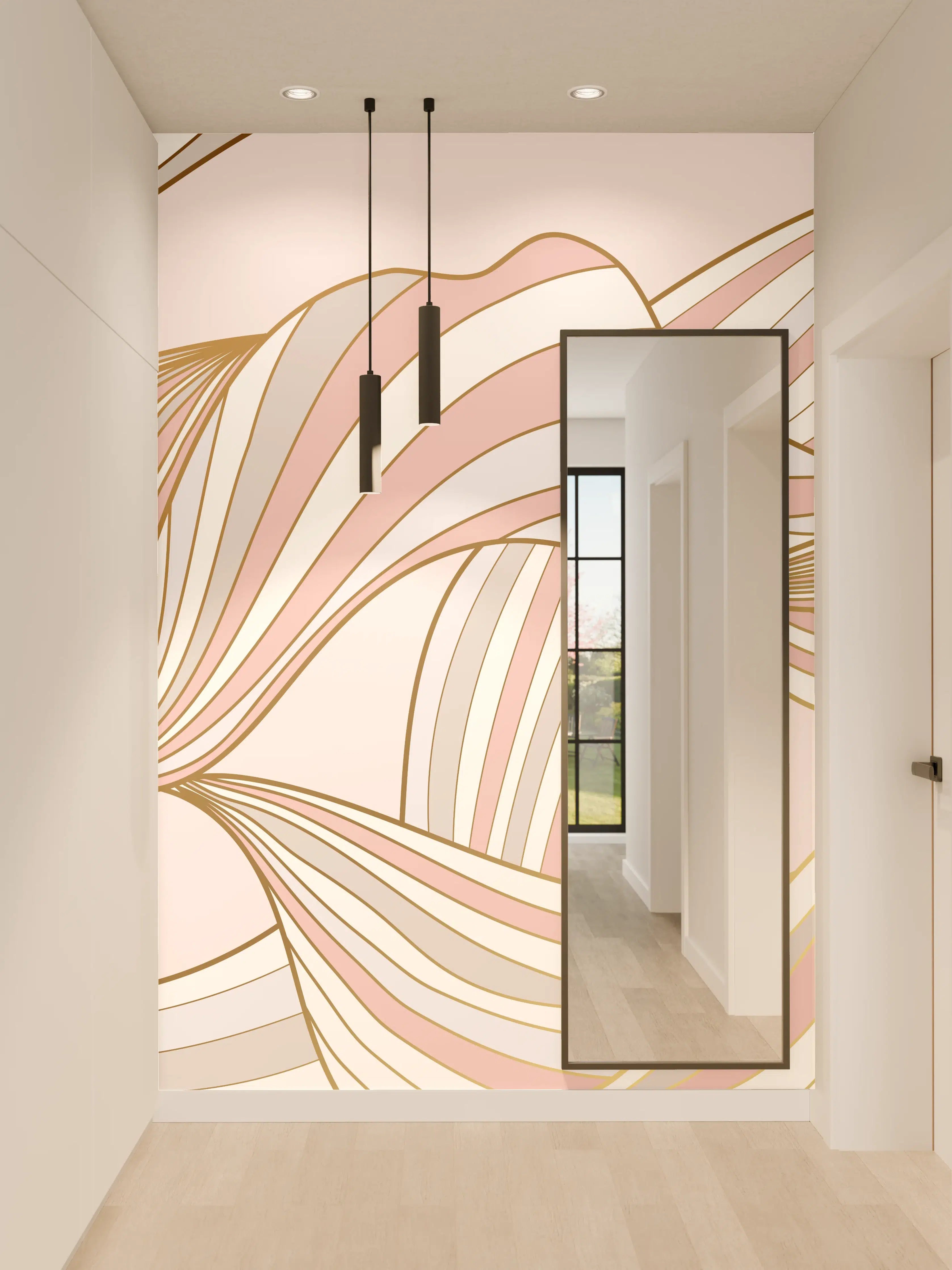 Wandverkleidung Flur - Abstrakte Wogen Rosa Gold