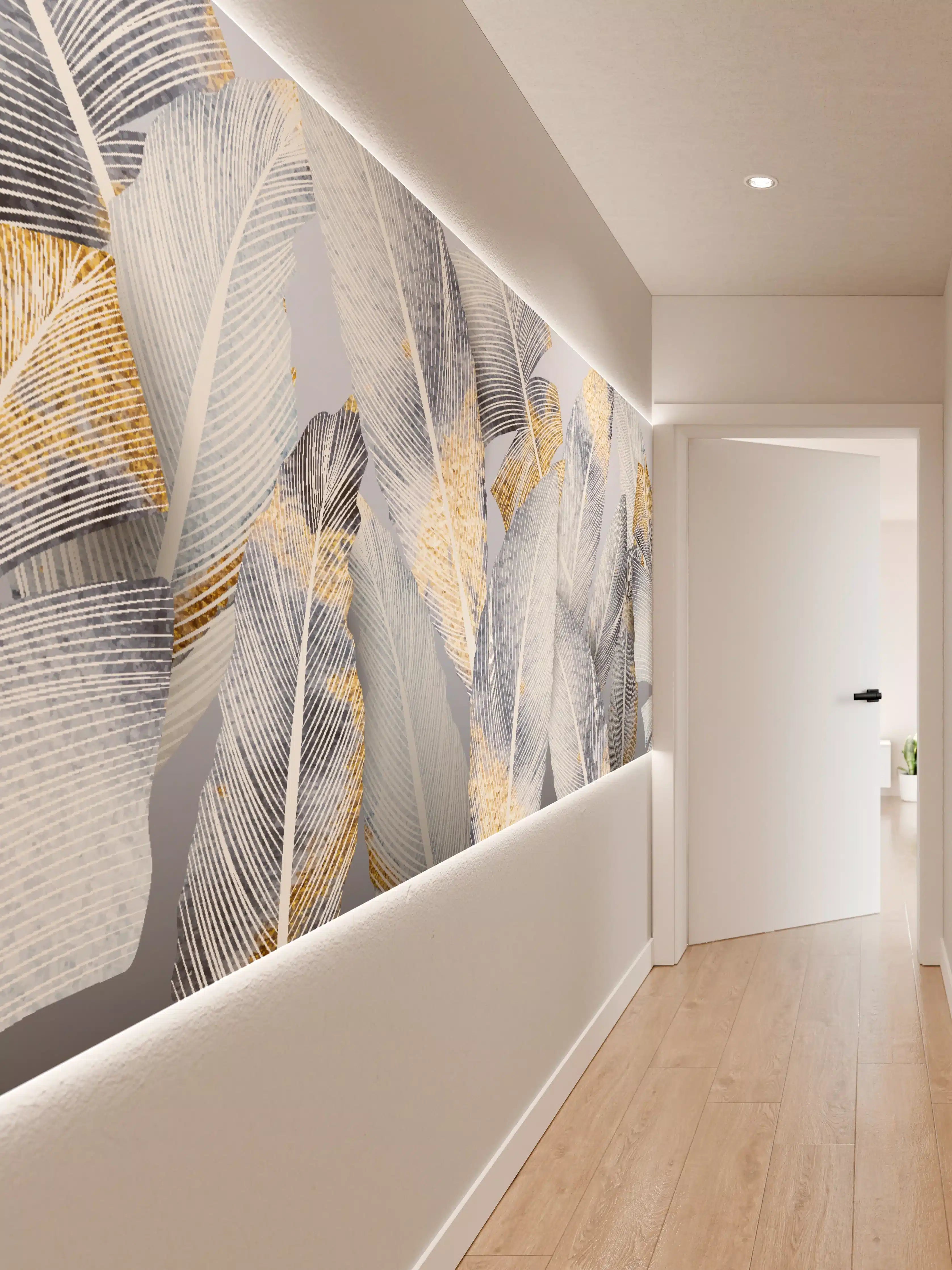 Wandverkleidung Flur - Abstraktes Blattgold-Design