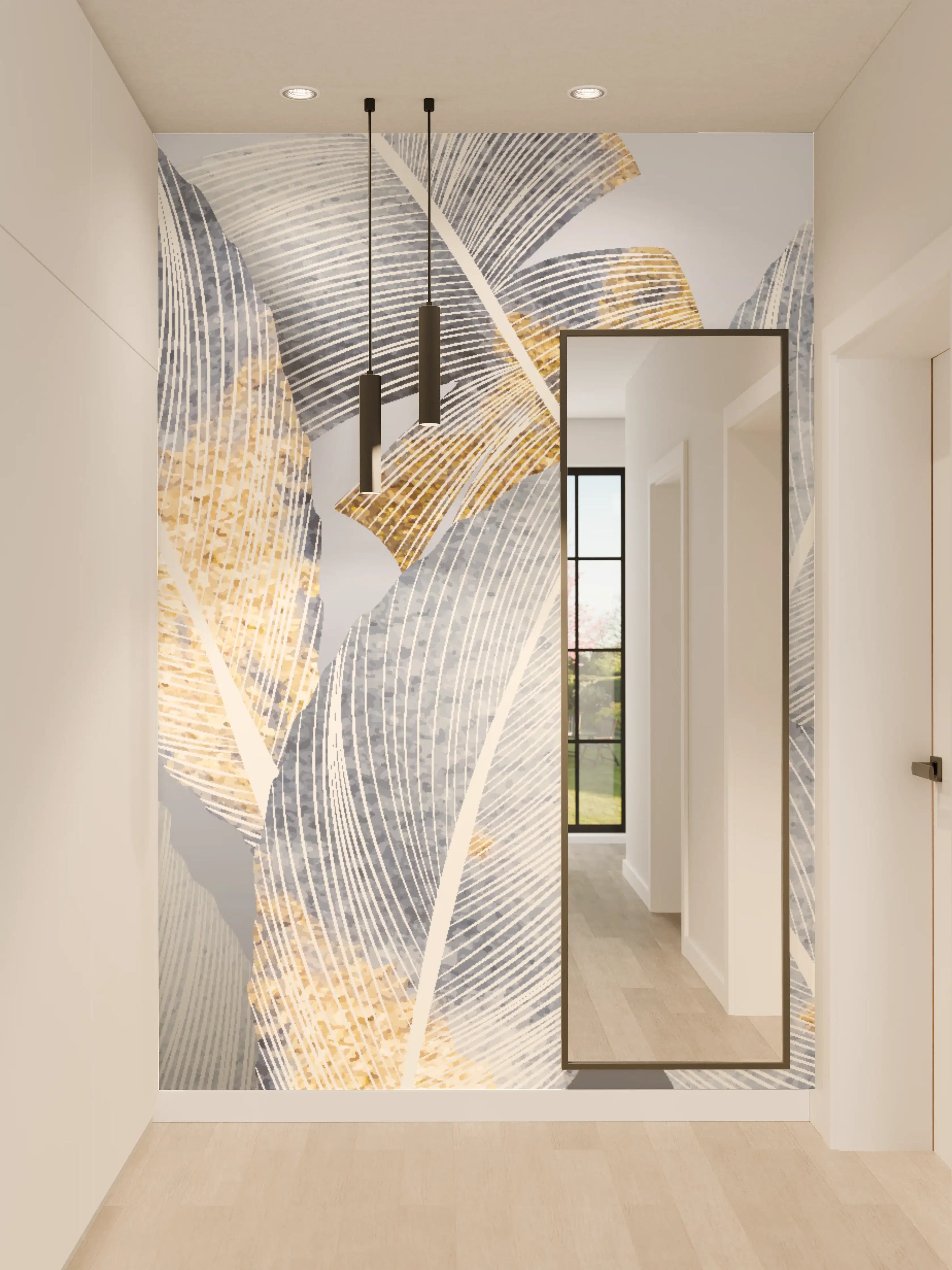 Wandverkleidung Flur - Abstraktes Blattgold-Design
