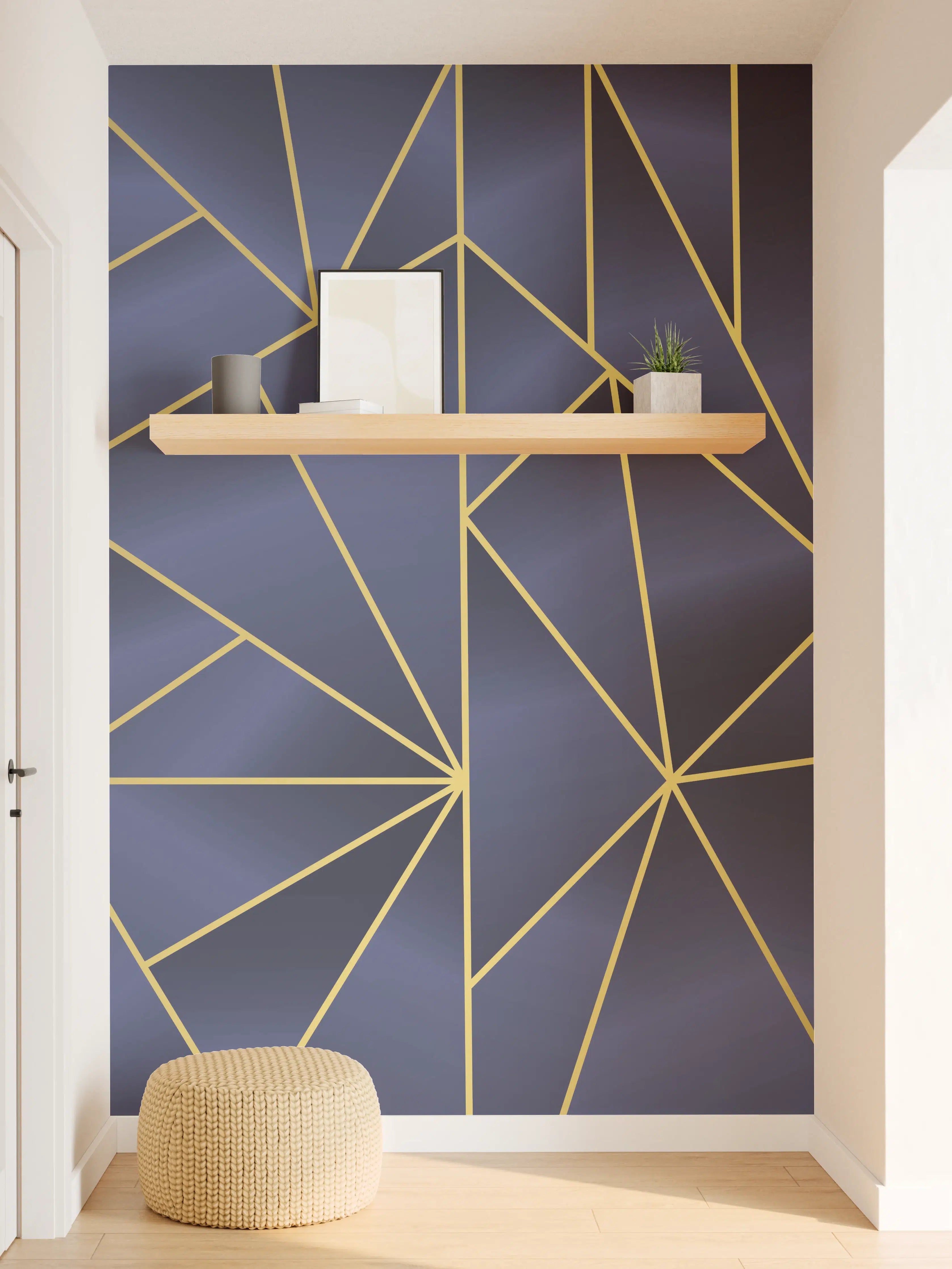 Wandverkleidung Flur - Abstraktes Blau-Gold Muster