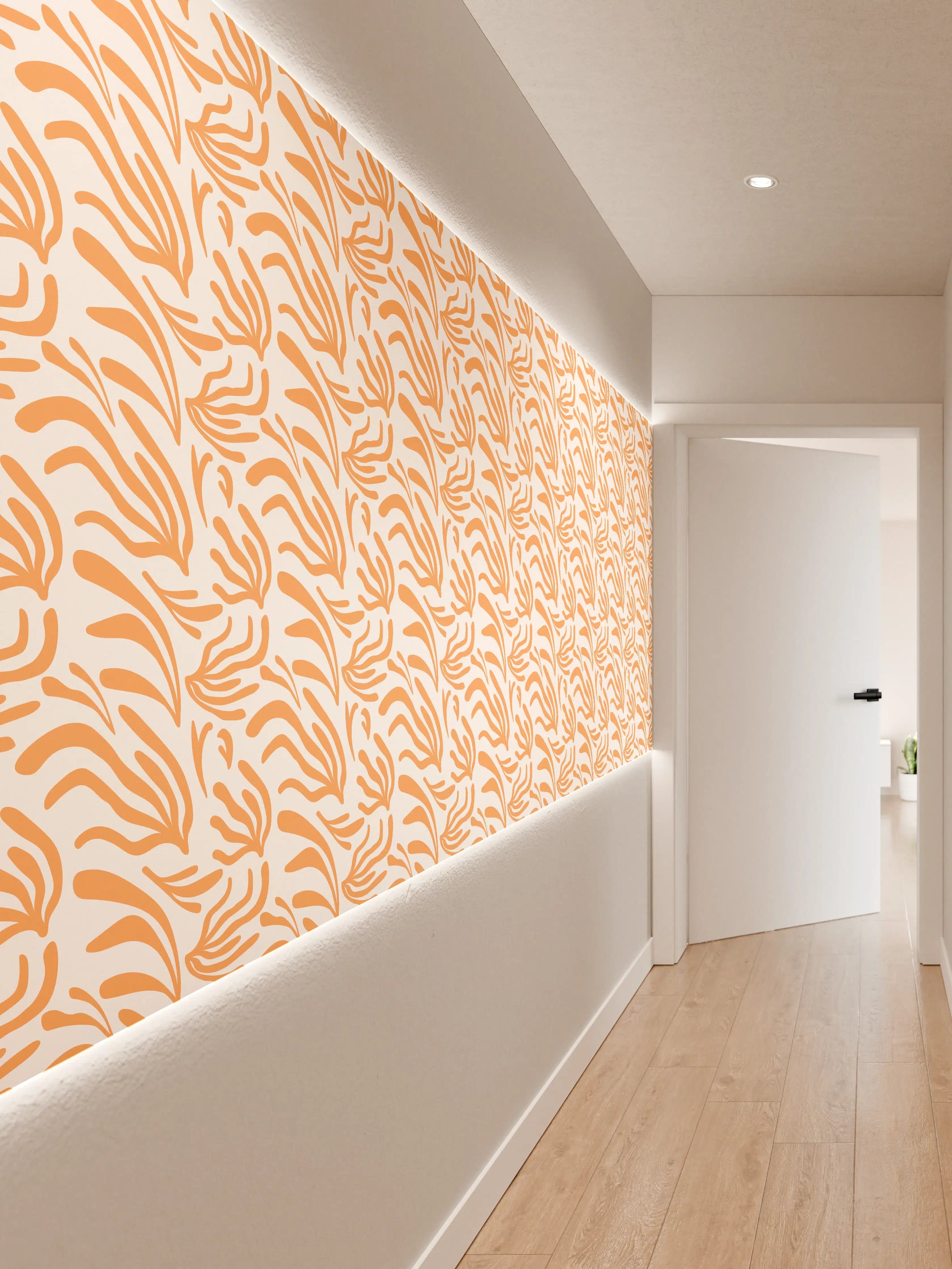 Wandverkleidung Flur - Abstraktes Korallenmuster Orange Weiß
