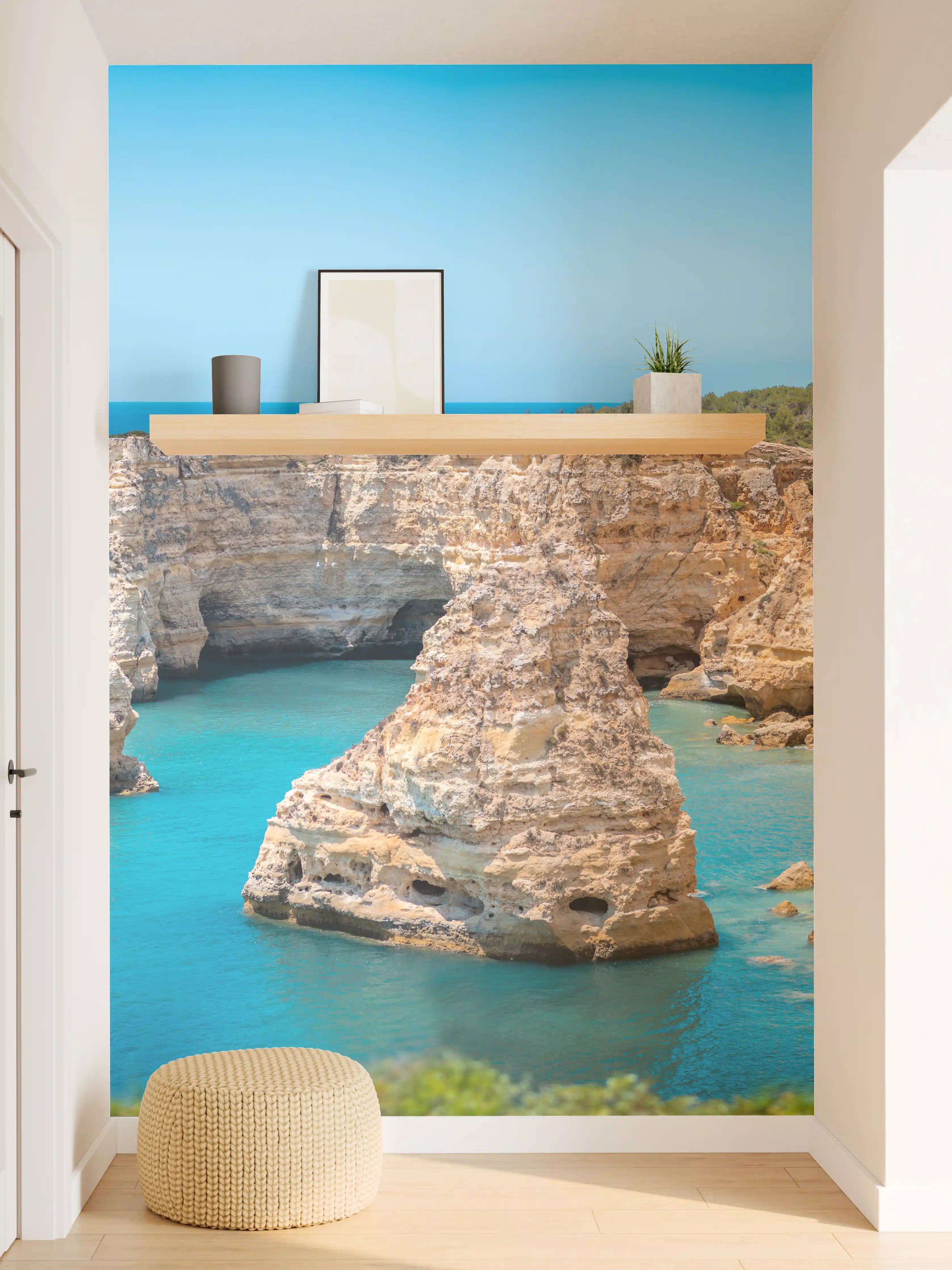 Wandverkleidung Flur - Algarve-Klippen am türkisblauen Meer