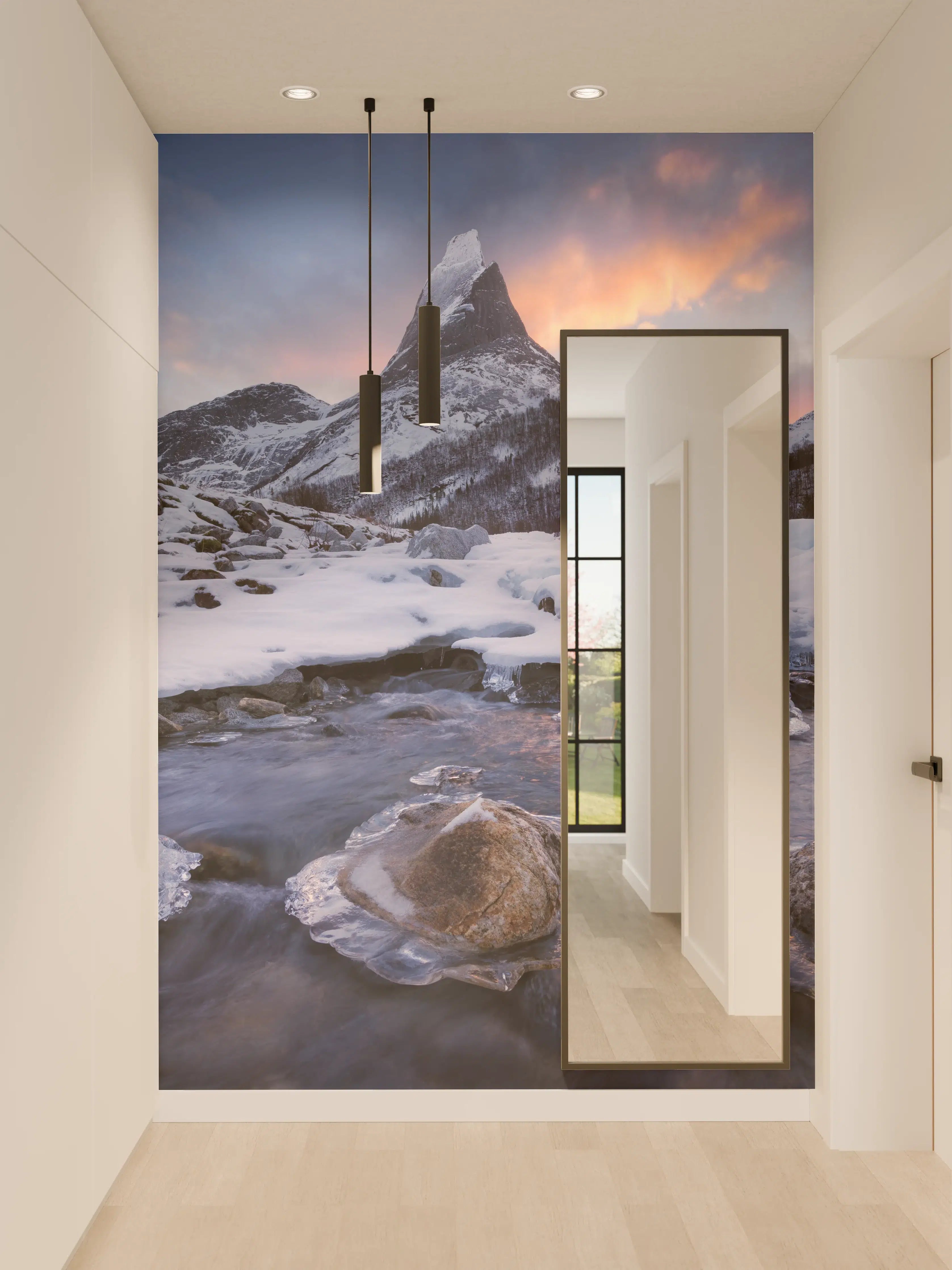 Wandverkleidung Flur - Alpenpanorama mit vereisten Steinen