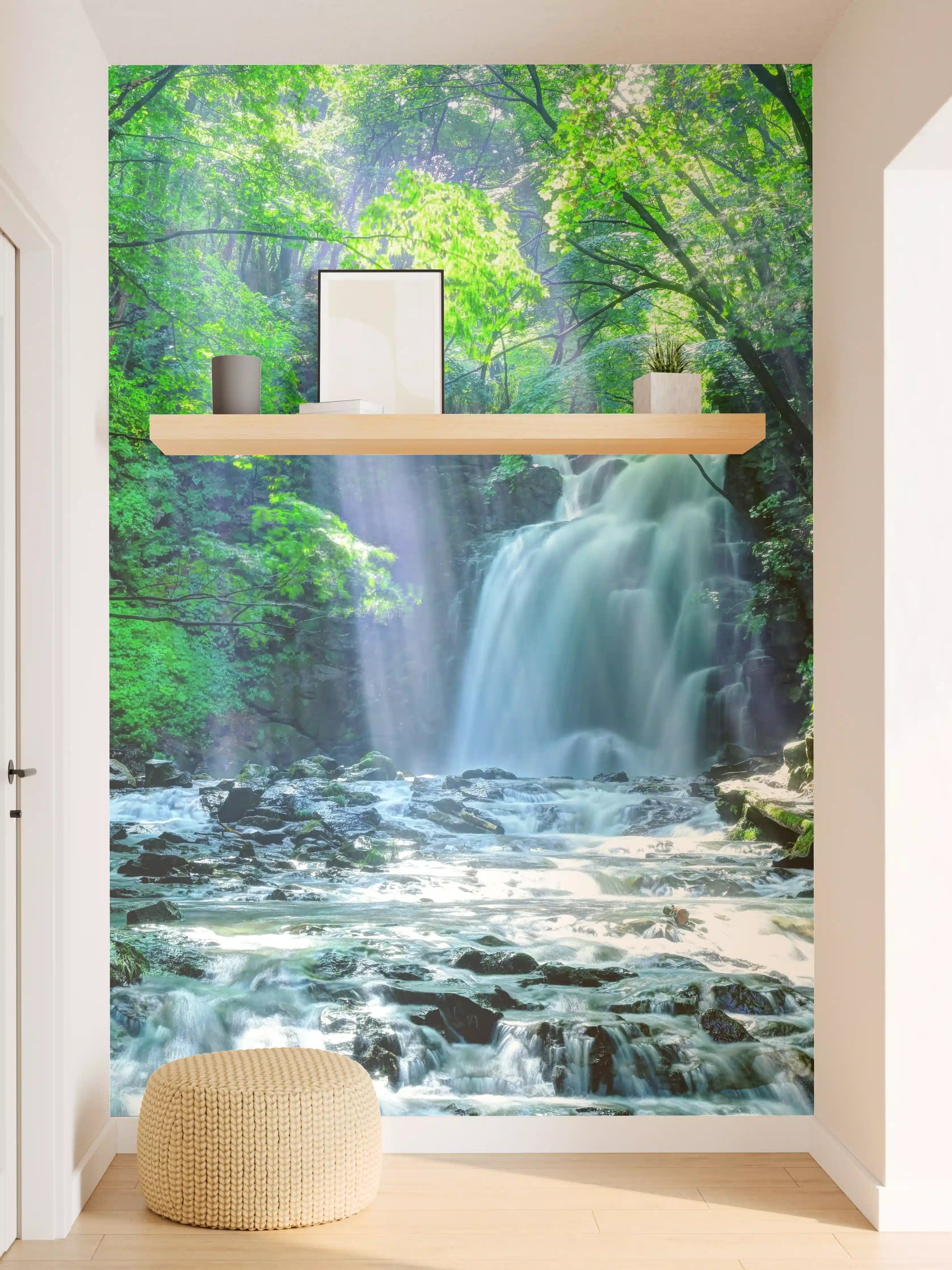 Wandverkleidung Flur - Ansprechende Waldszene mit Wasserfall