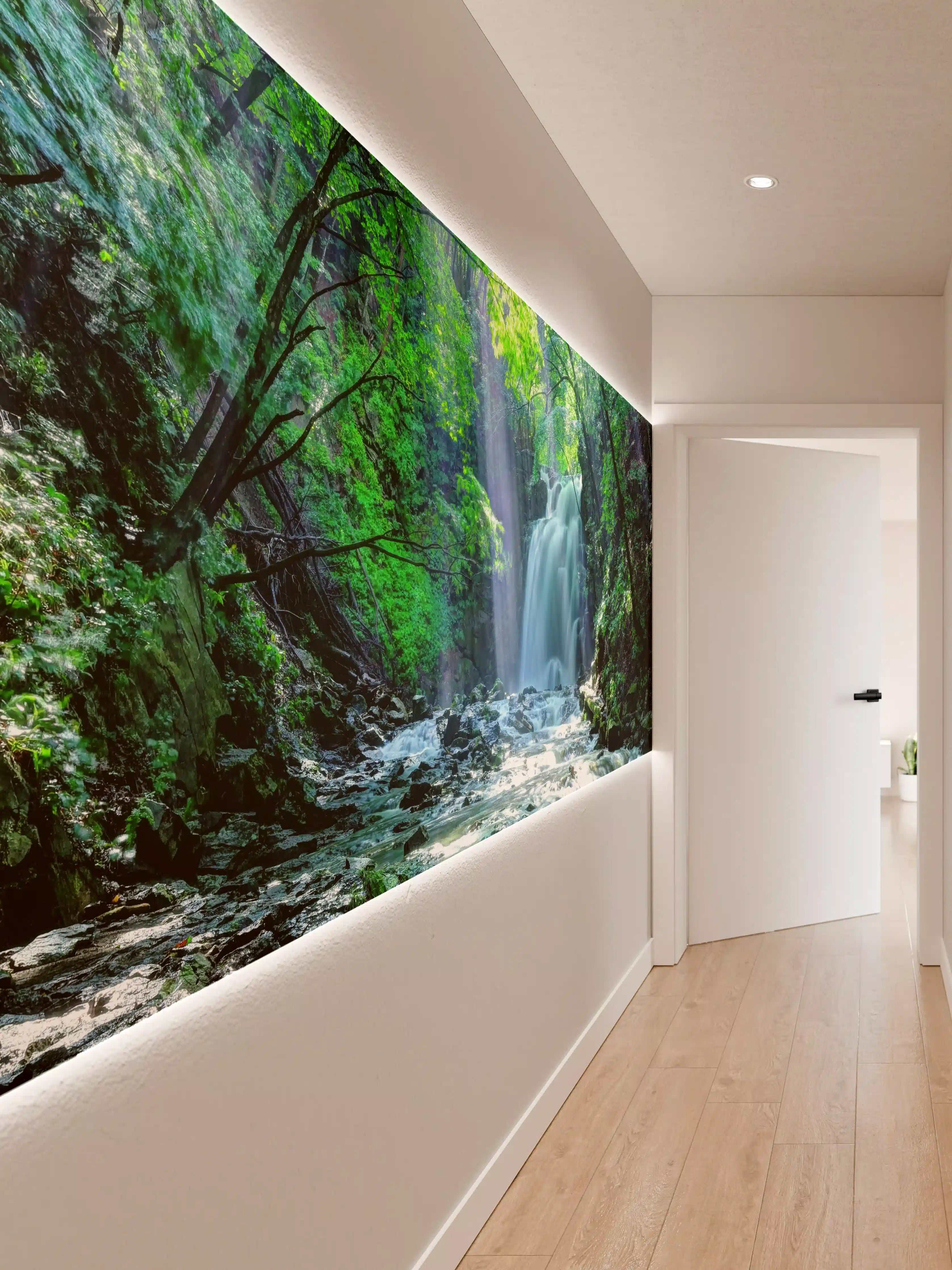 Wandverkleidung Flur - Ansprechende Waldszene mit Wasserfall