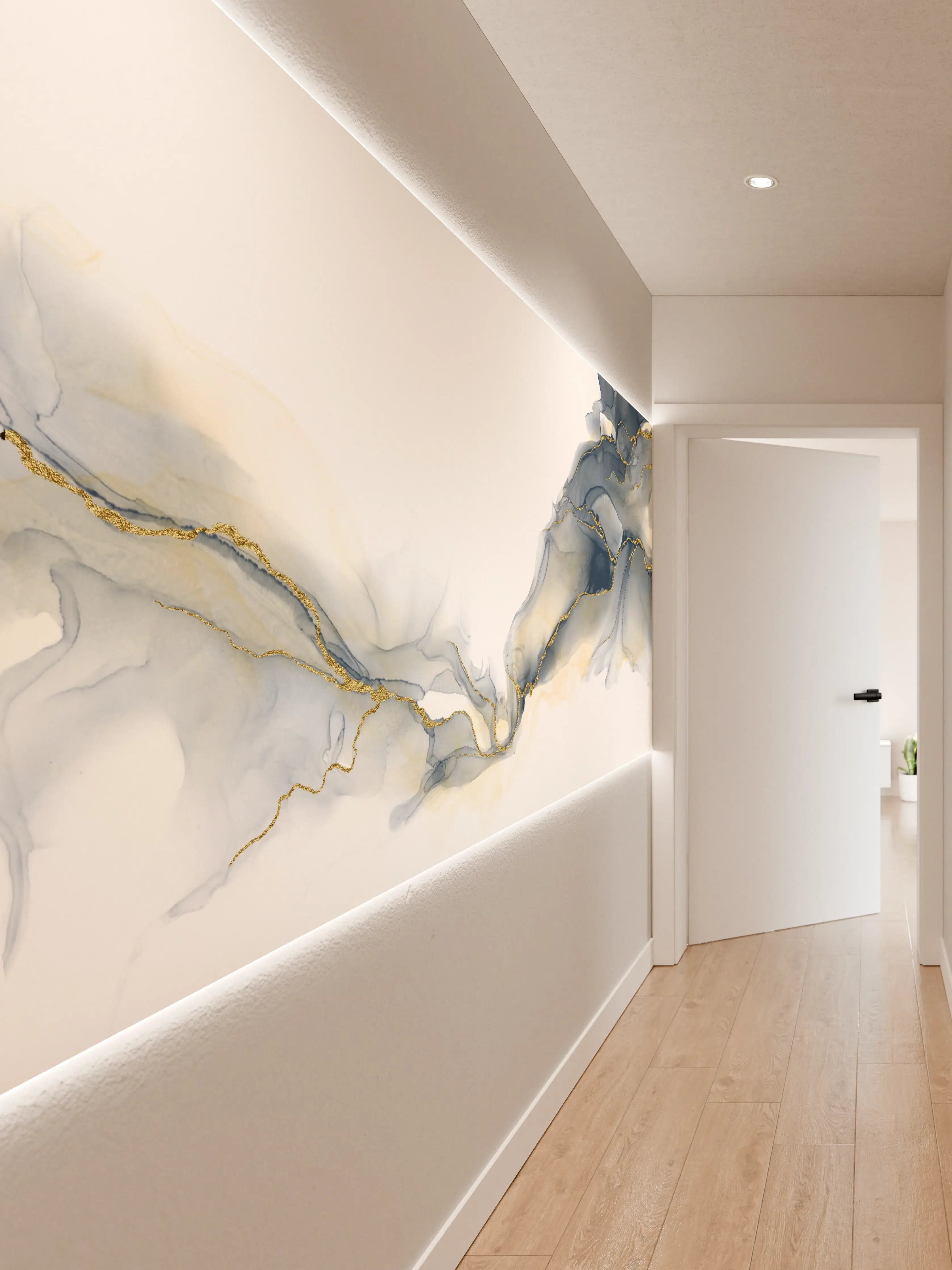 Wandverkleidung Flur - Anthrazit-Grau mit Goldakzenten und Marmor-Optik