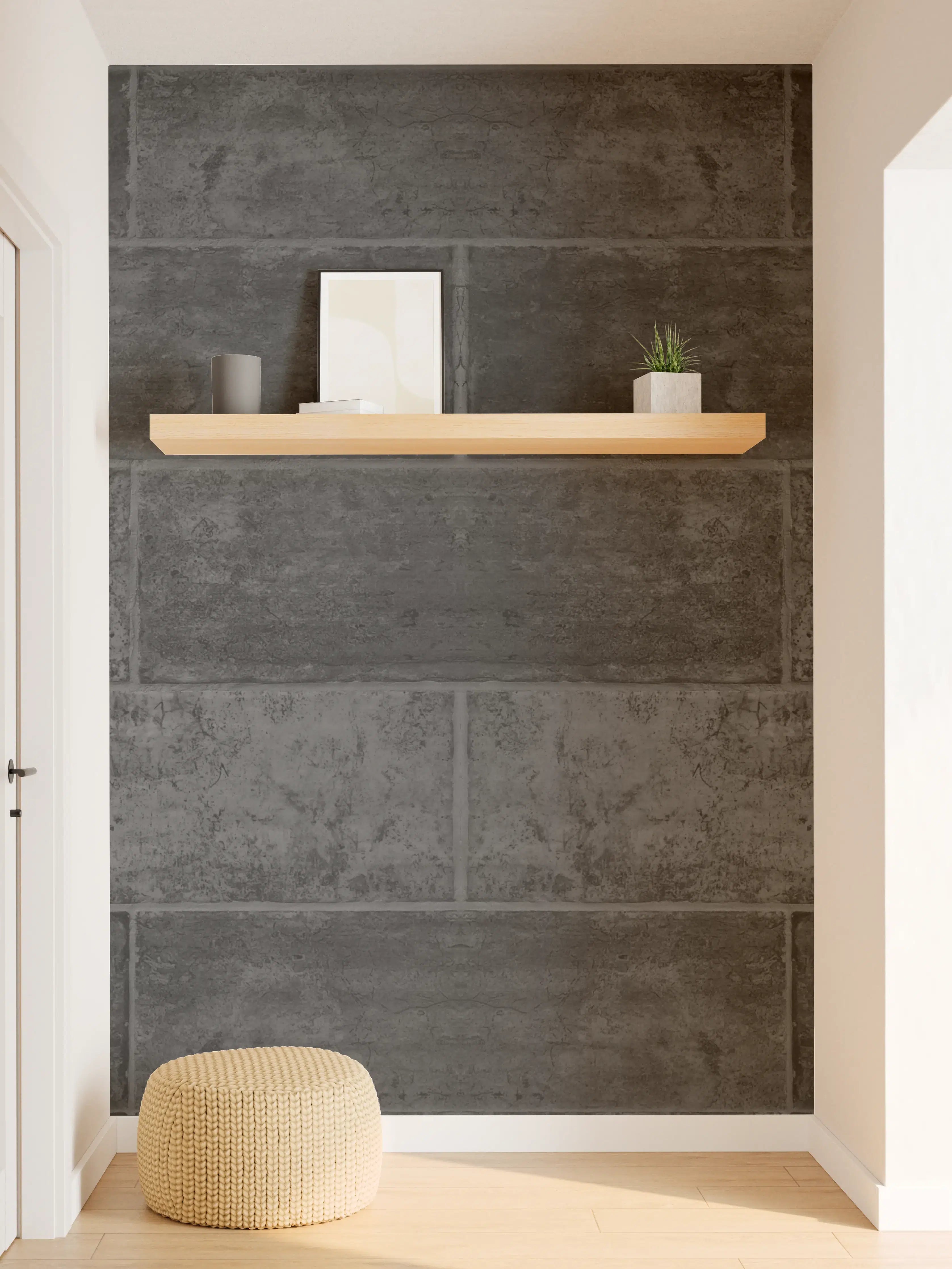 Wandverkleidung Flur - Anthrazit beschädigte Zementmauer