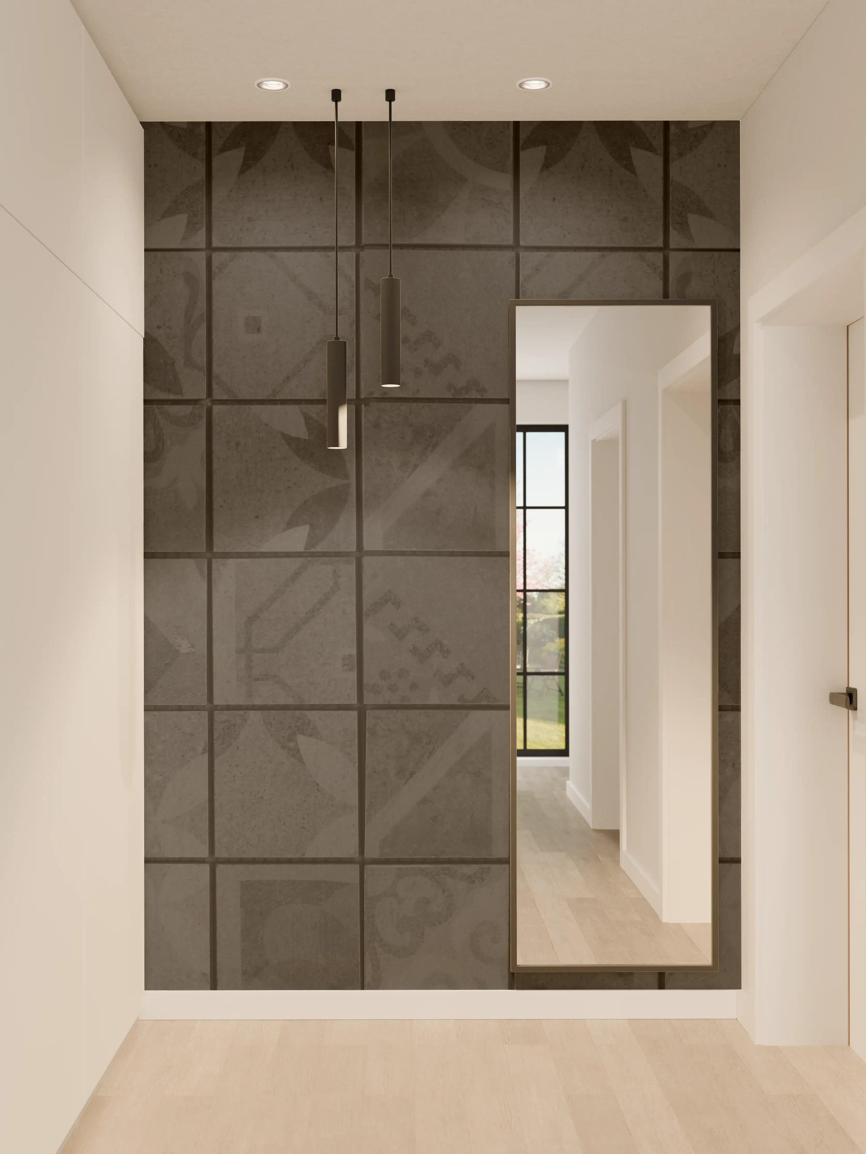 Wandverkleidung Flur - Anthrazitfarbenes Quadratisches Mosaikmotiv