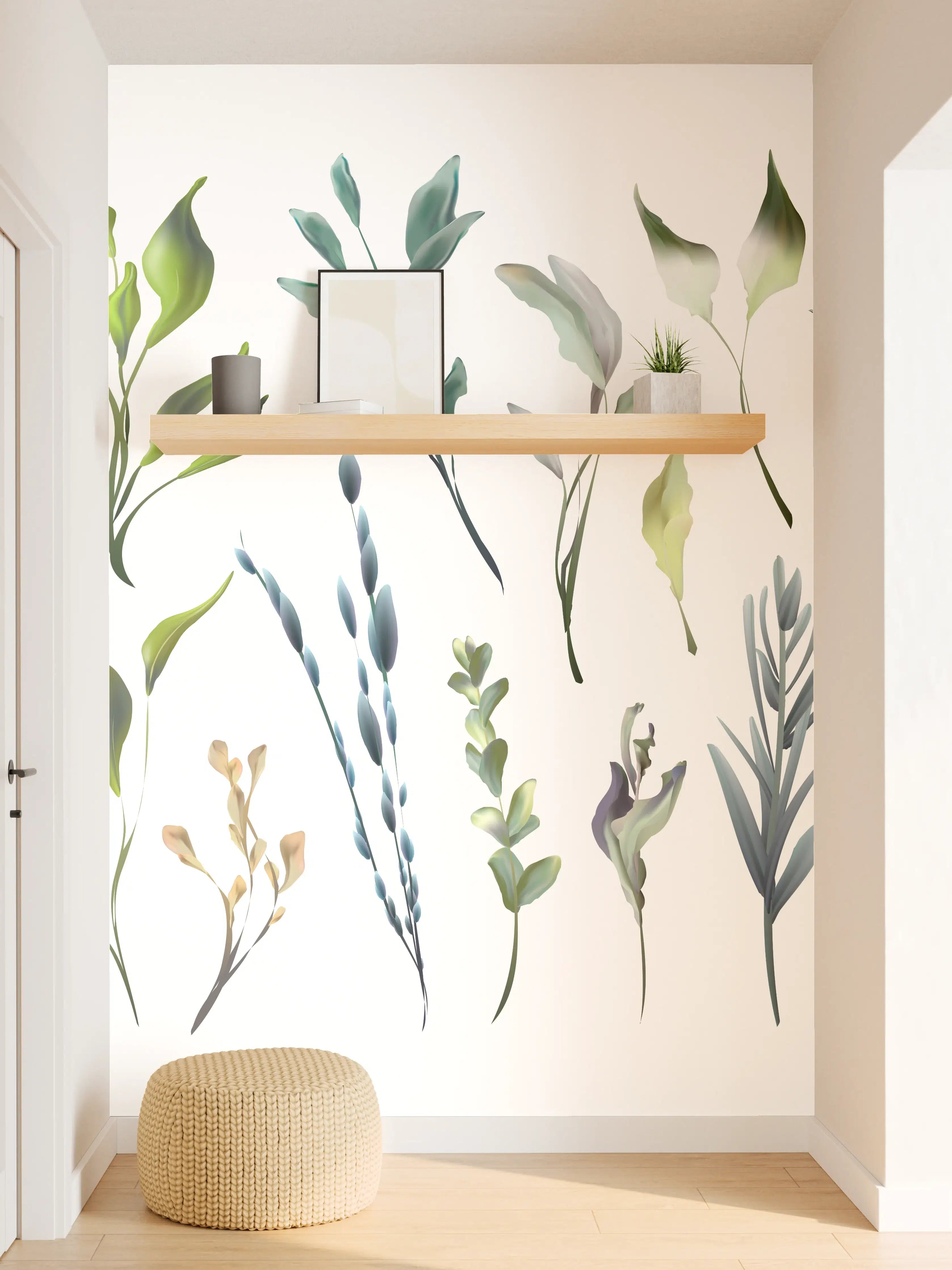 Wandverkleidung Flur - Aquarell Blätter Silhouetten Set