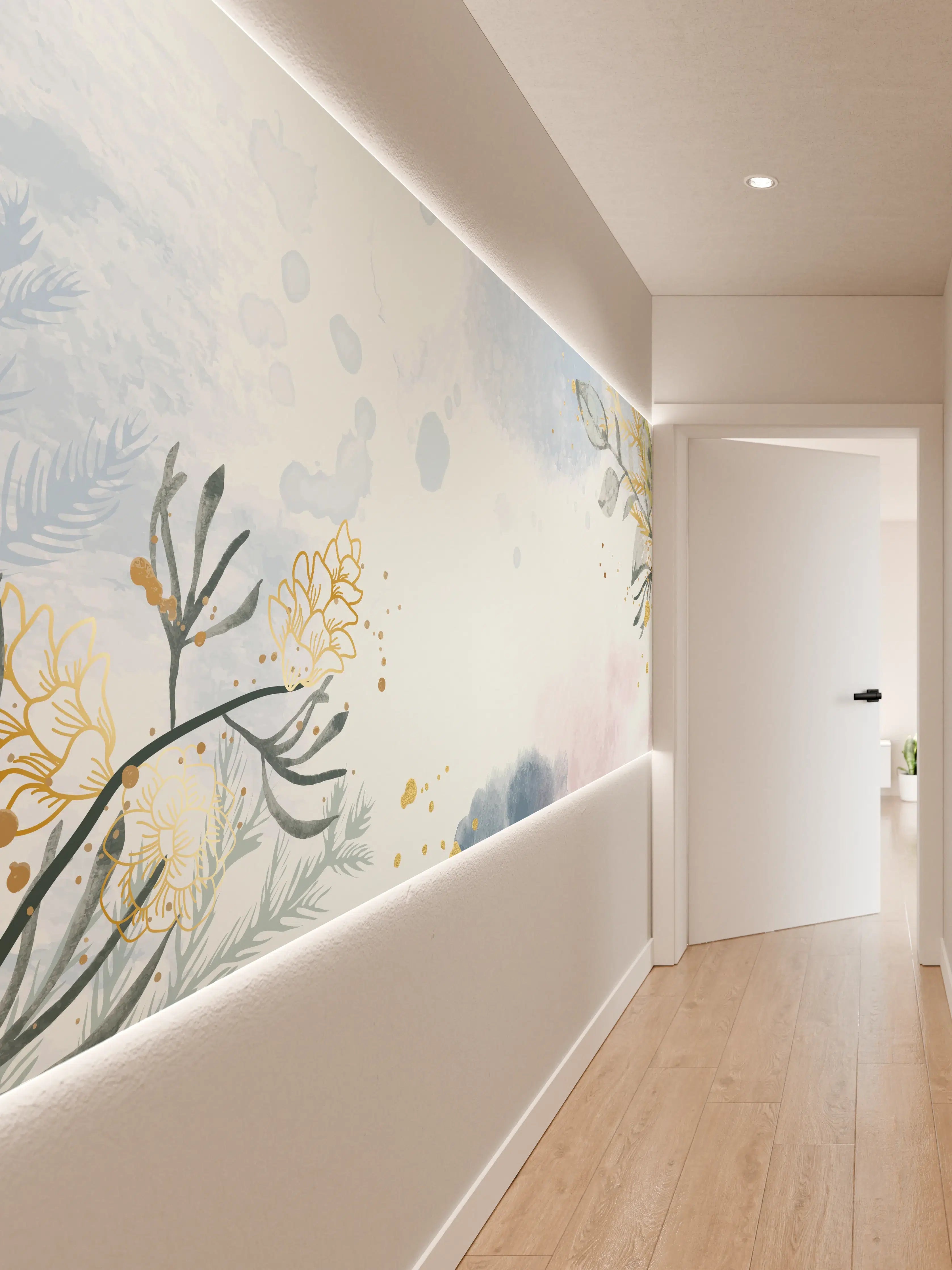 Wandverkleidung Flur - Aquarell Blüten Pastell