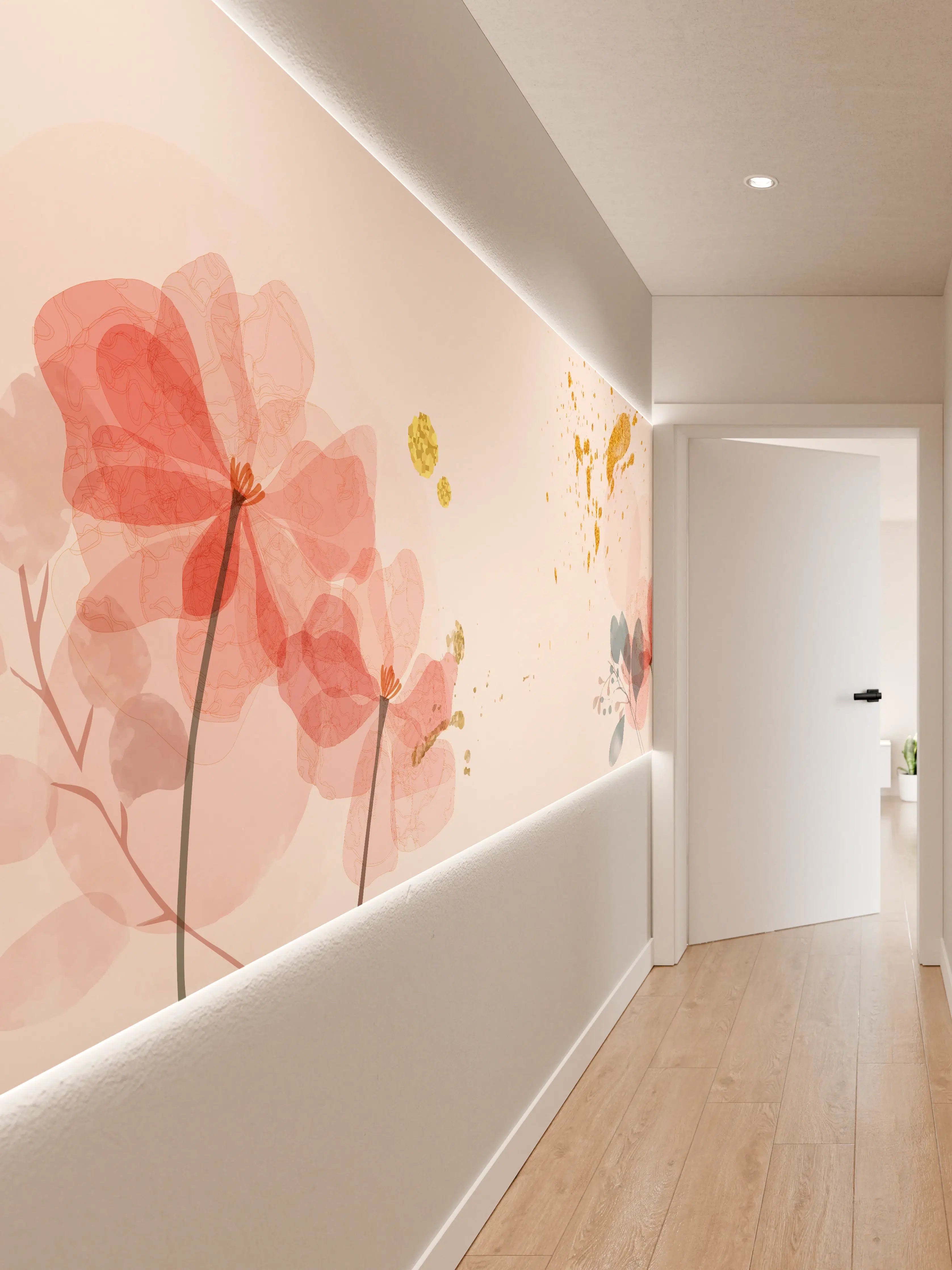 Wandverkleidung Flur - Aquarell Blumen Abstrakt