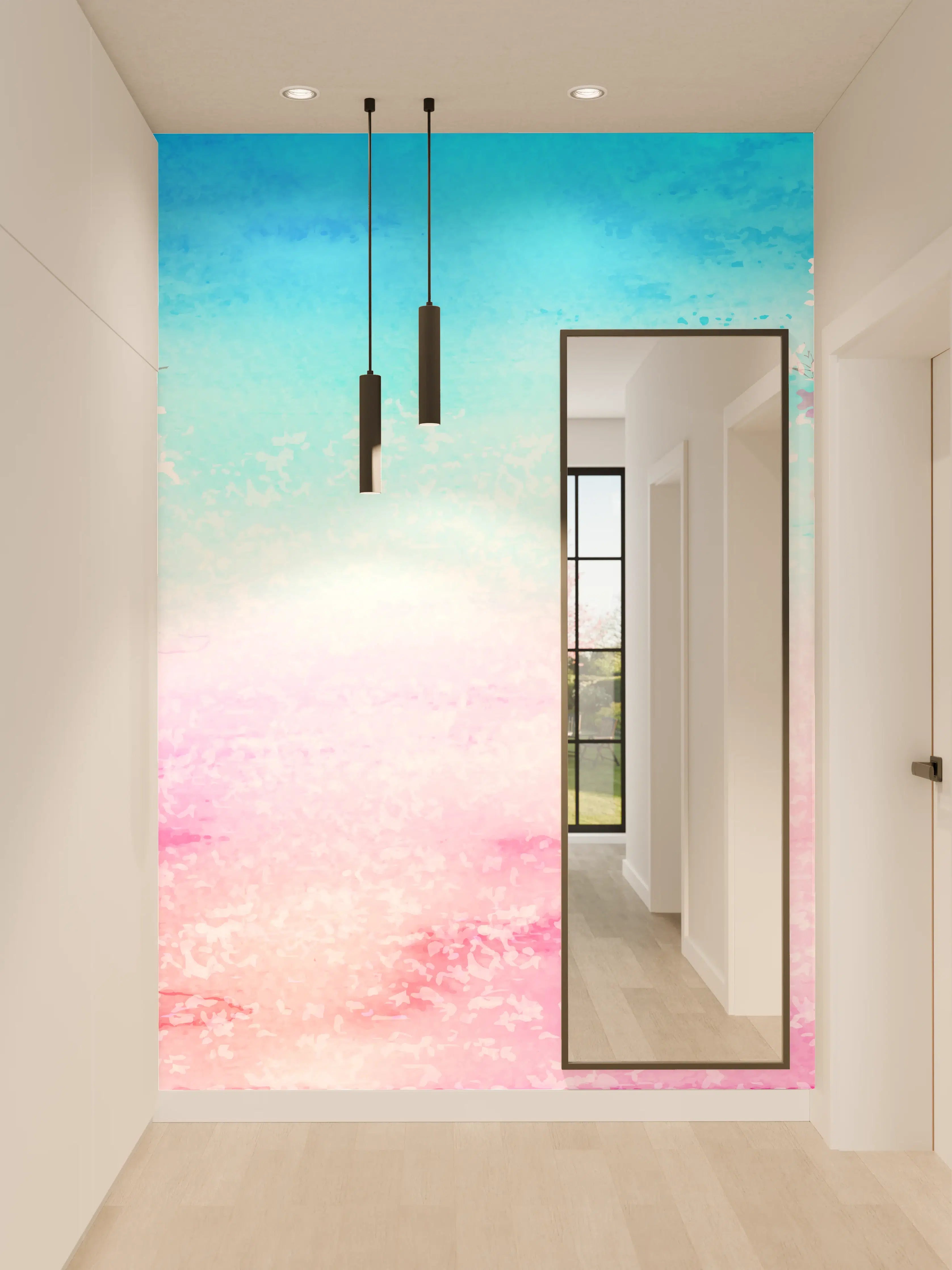 Wandverkleidung Flur - Aquarell Frühlingsbaum Rosa