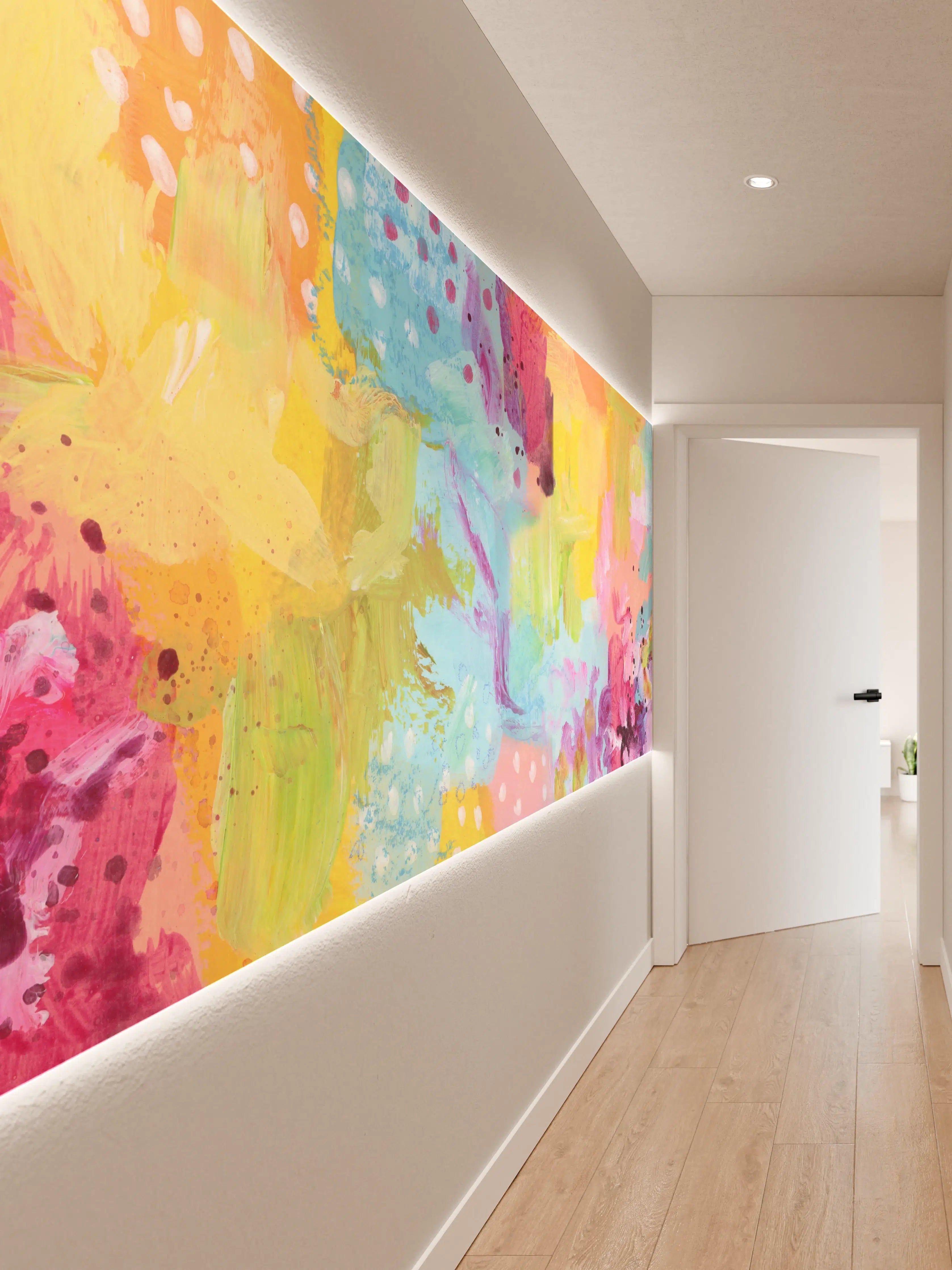 Wandverkleidung Flur - Aquarell Kunstmalerei - Bunt