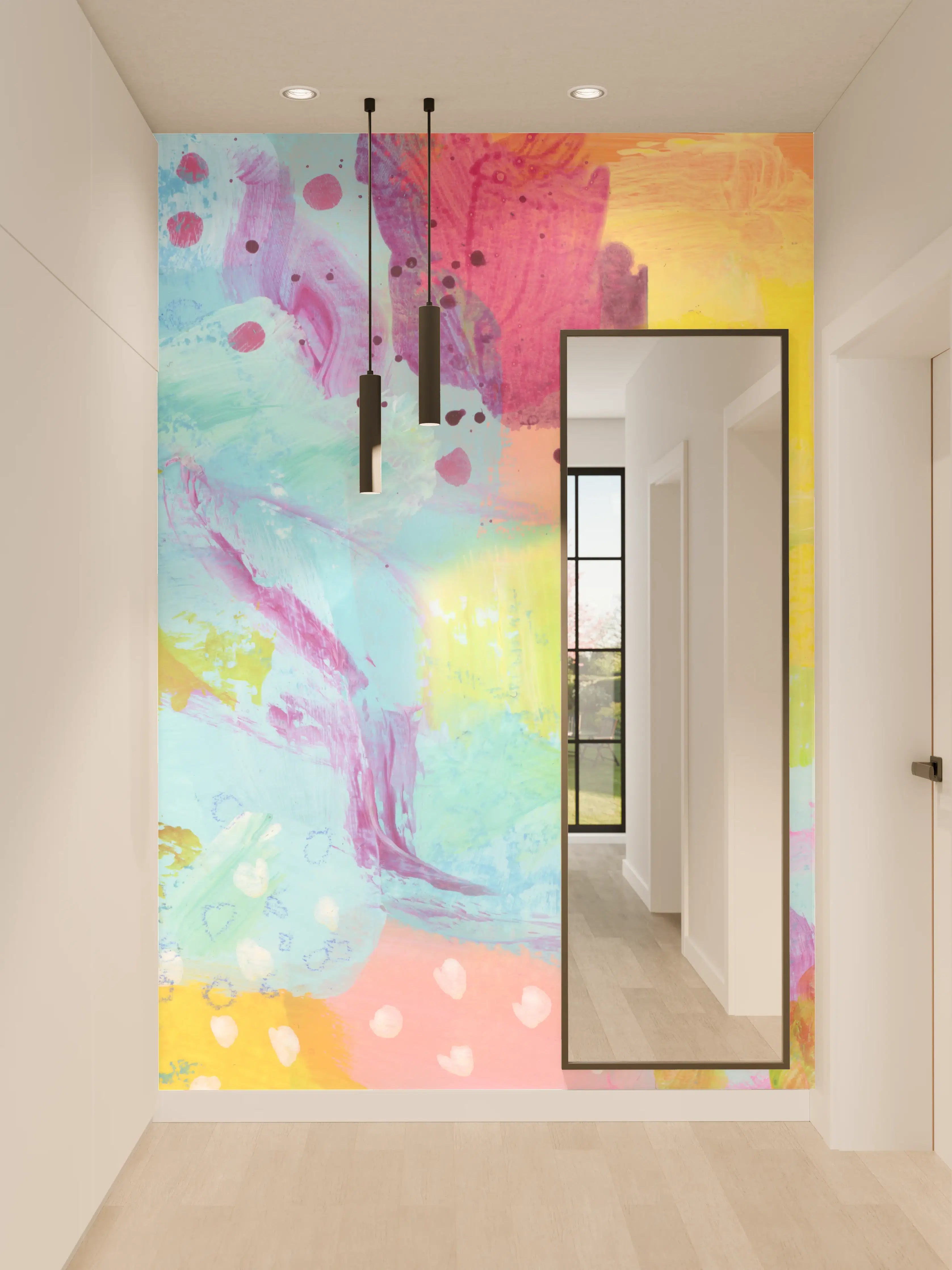 Wandverkleidung Flur - Aquarell Kunstmalerei - Bunt