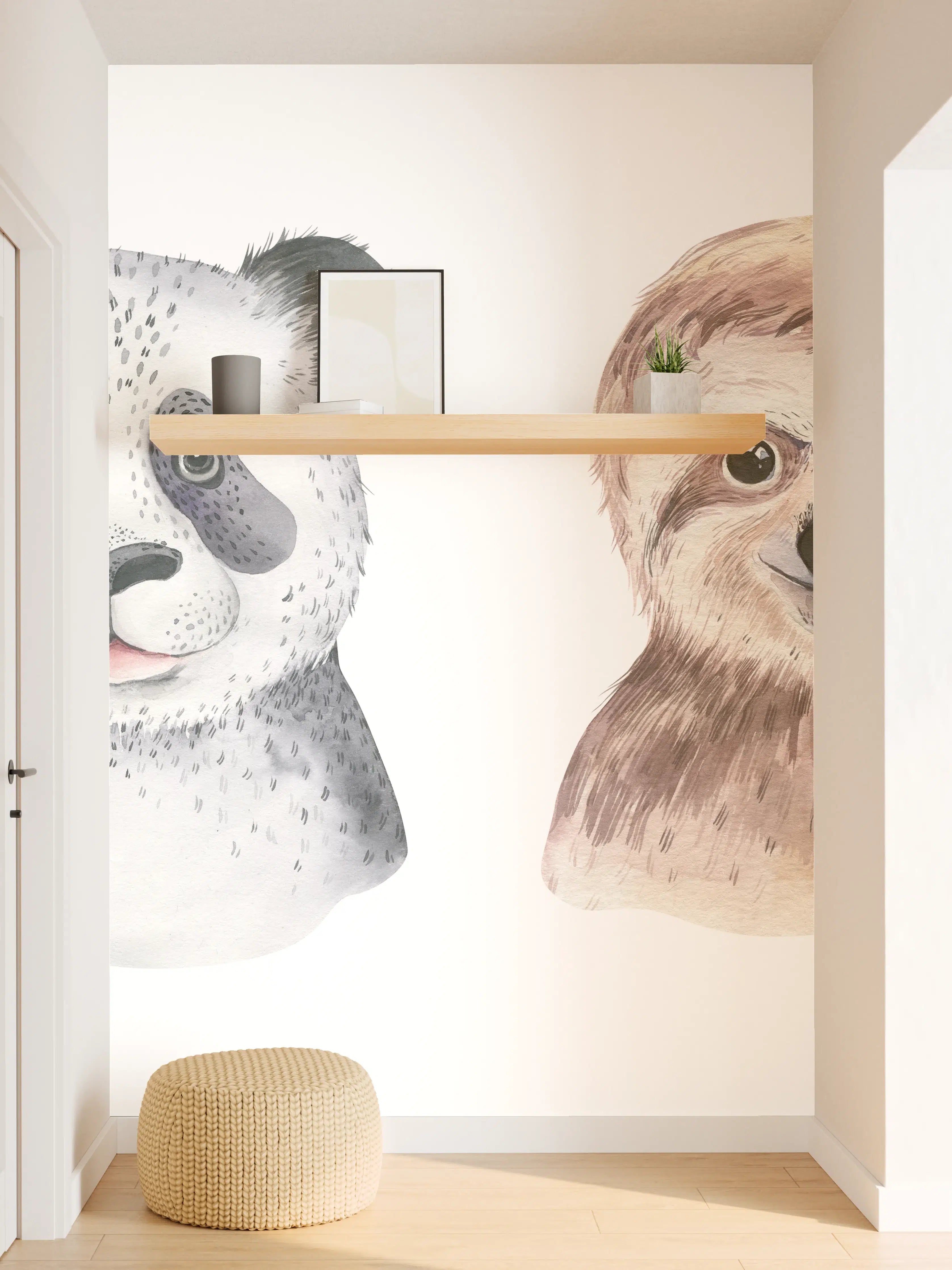Wandverkleidung Flur - Aquarell Tierbabys Illustration