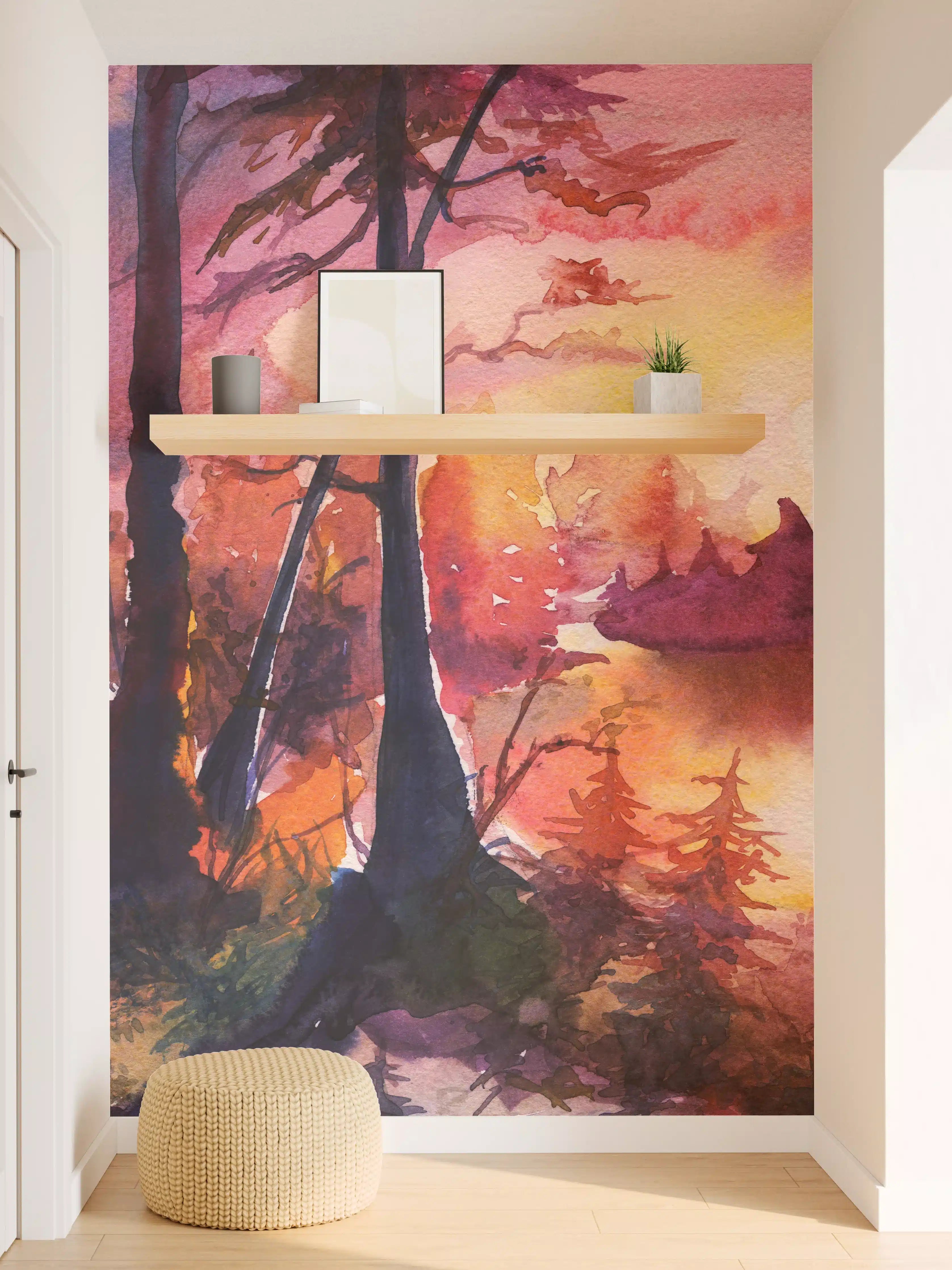 Wandverkleidung Flur - Aquarell Waldlandschaft Malerei