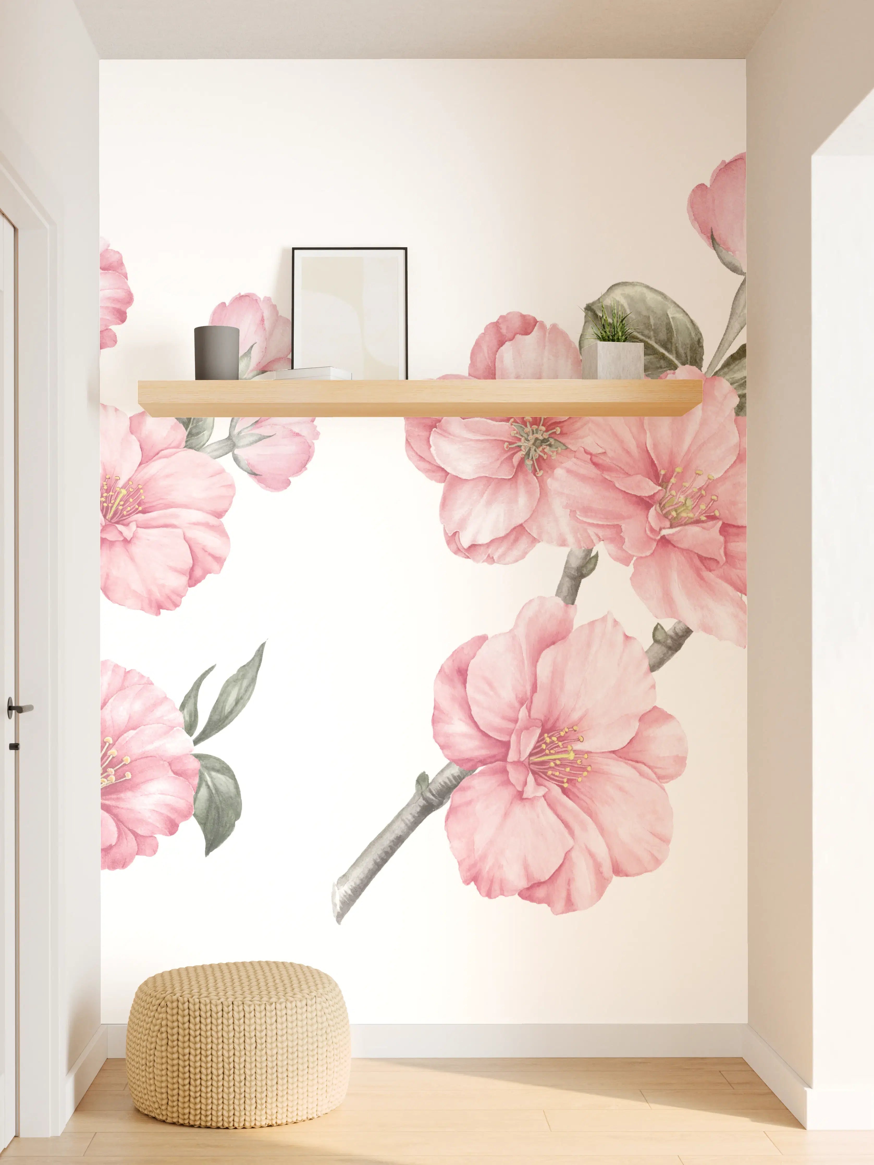 Wandverkleidung Flur - Aquarellelemente von blühenden Sakura